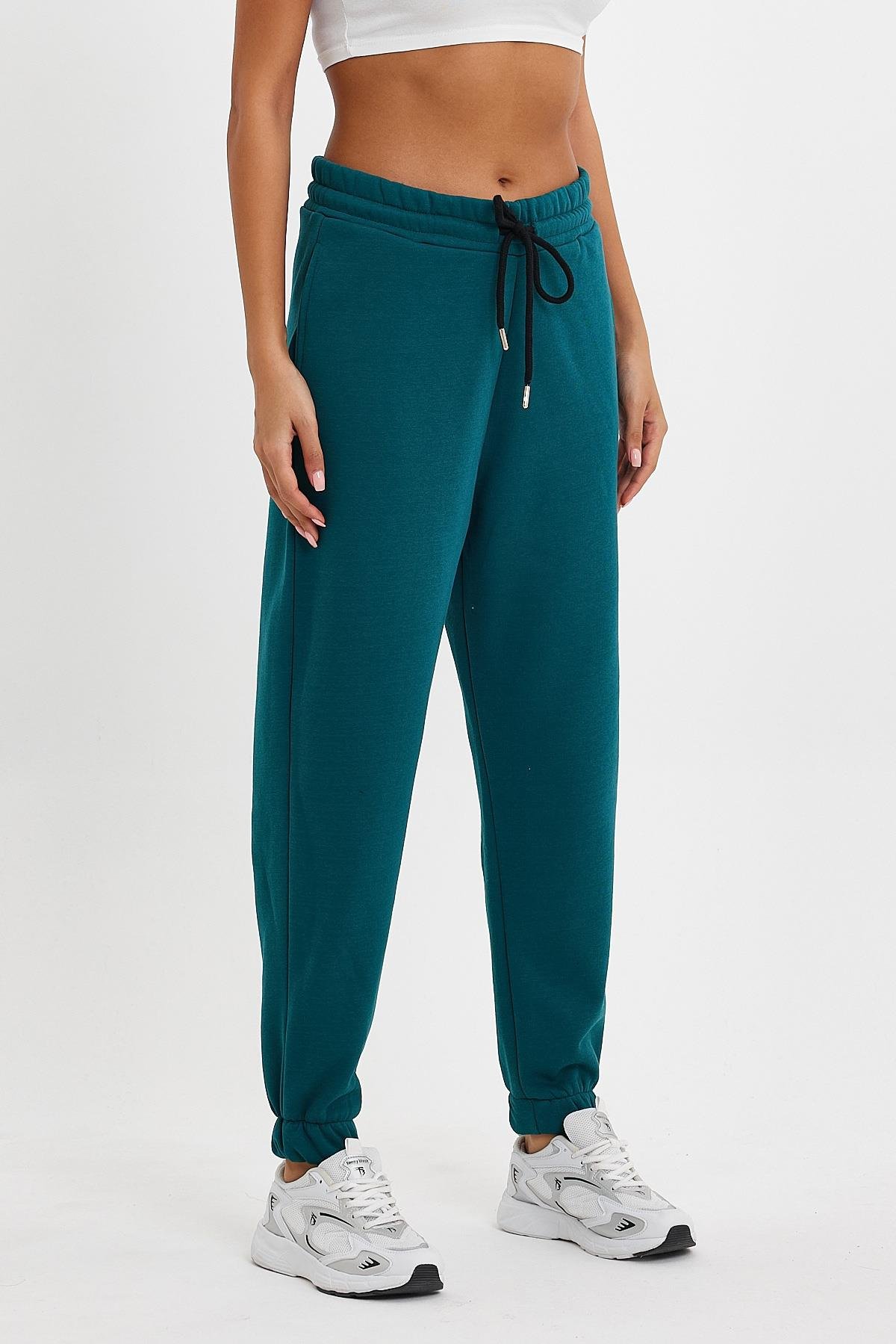 FİHA/5506-KADIN OVERSIZE PAÇA LASTİKLİ EŞOFMAN ALT - KOYU YEŞİL