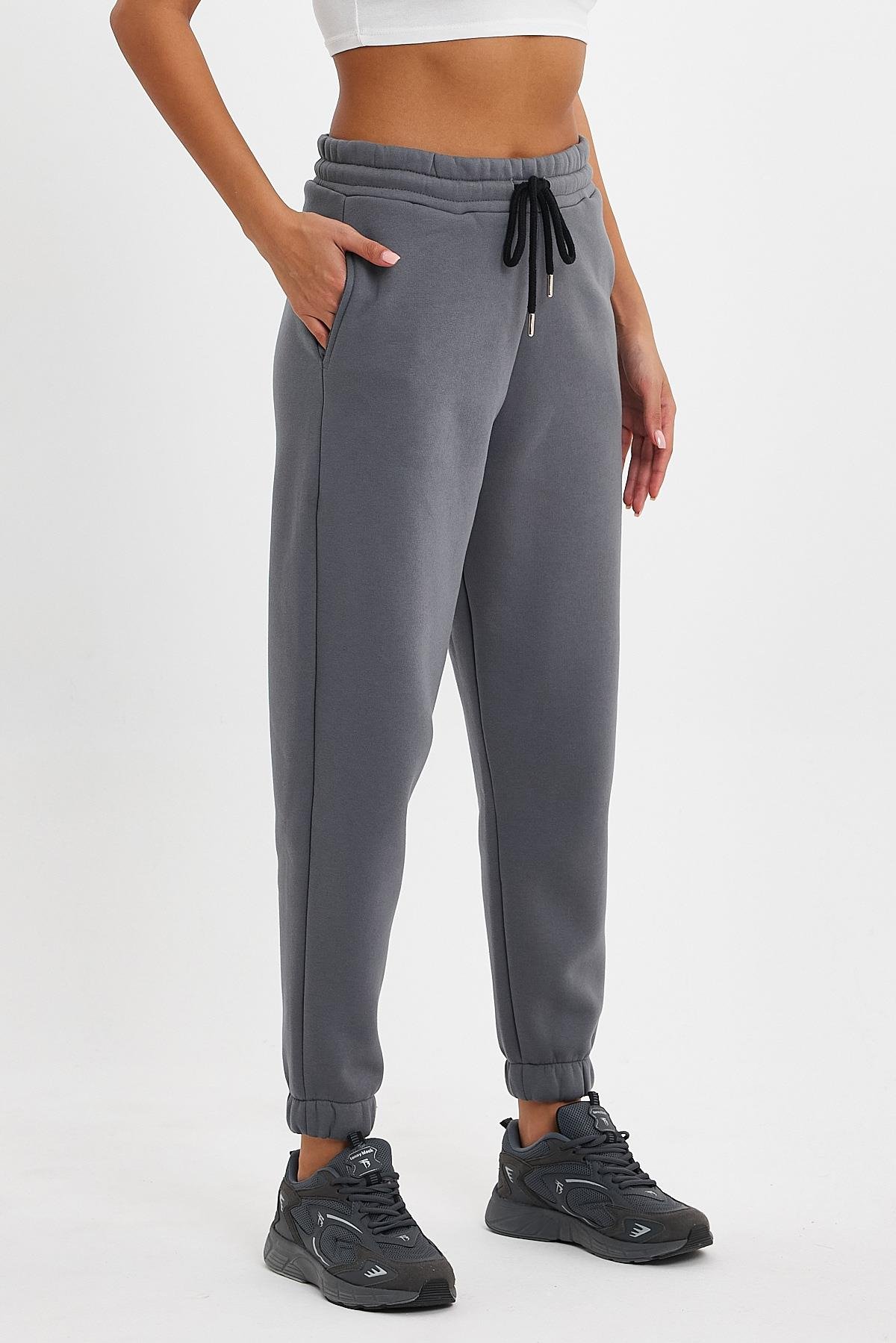 FİHA/5506-KADIN OVERSIZE PAÇA LASTİKLİ EŞOFMAN ALT - FÜME