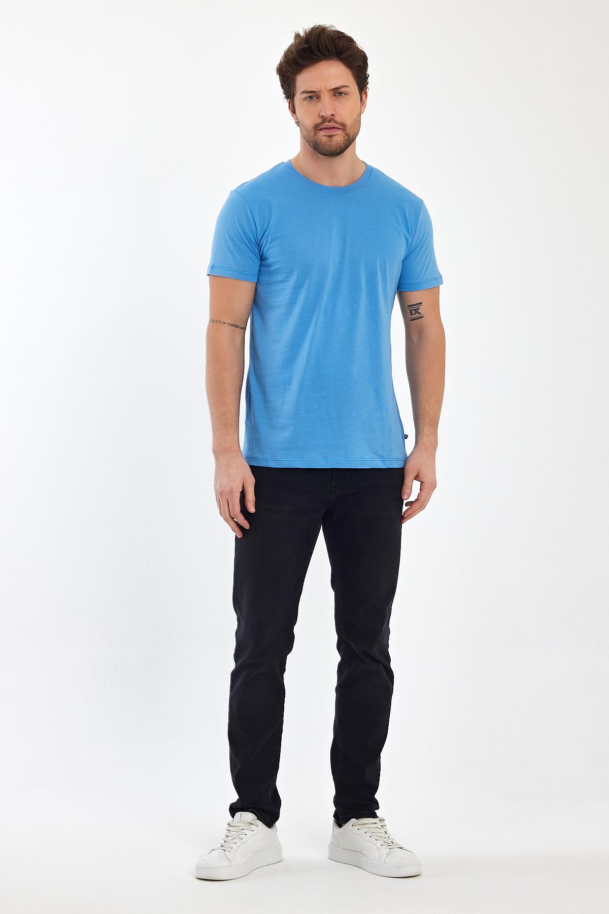 FİHA/7010-ERKEK COMPACT PENYE SIFIR YAKA T-SHIRT - LICHEN BLUE