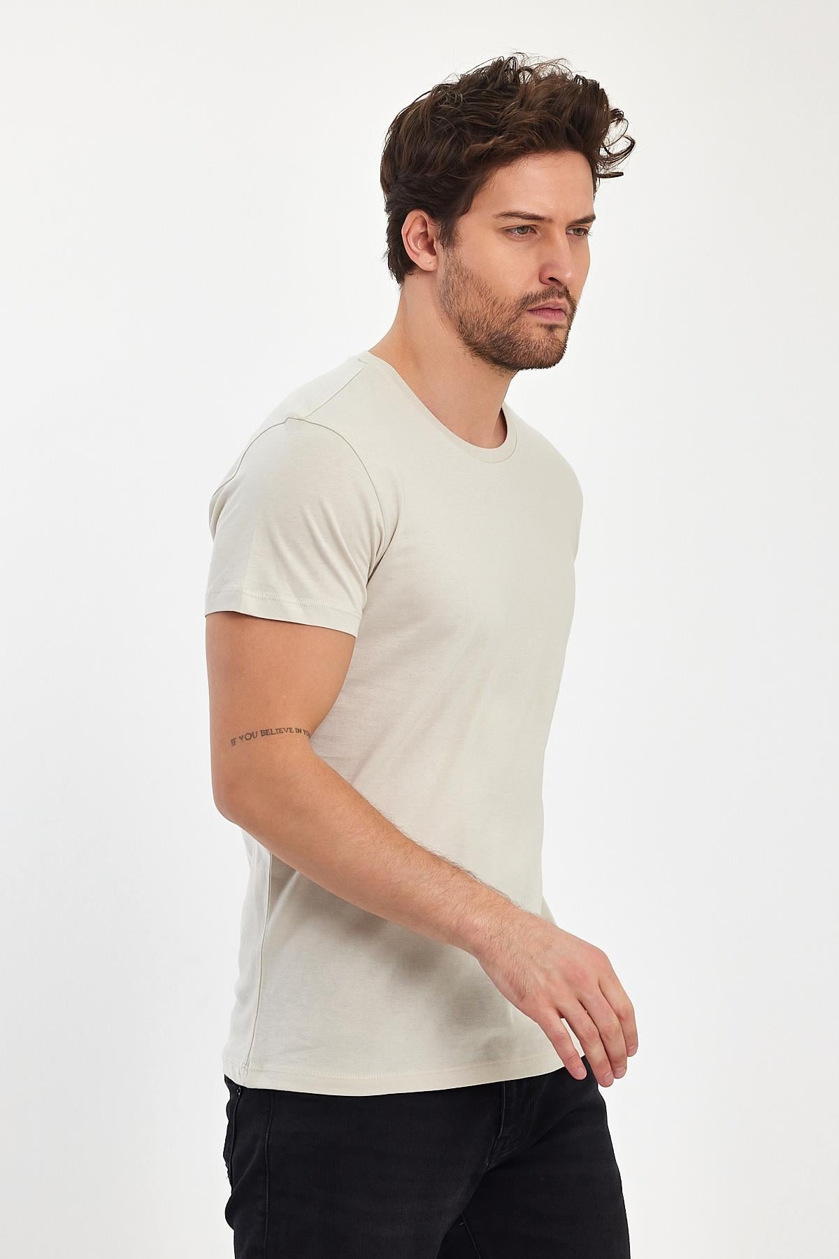 FİHA/7010-ERKEK COMPACT PENYE SIFIR YAKA T-SHIRT - TAŞ