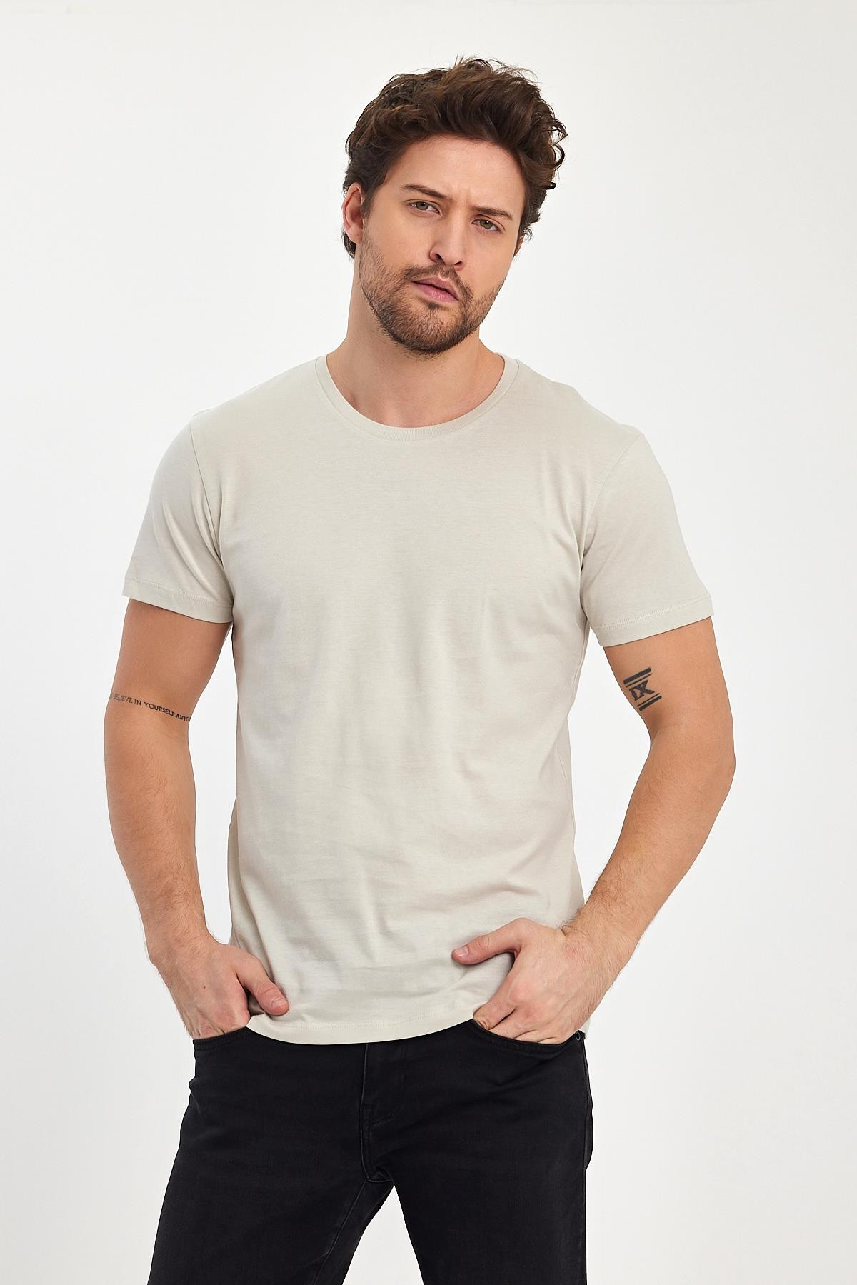 FİHA/7010-ERKEK COMPACT PENYE SIFIR YAKA T-SHIRT - TAŞ