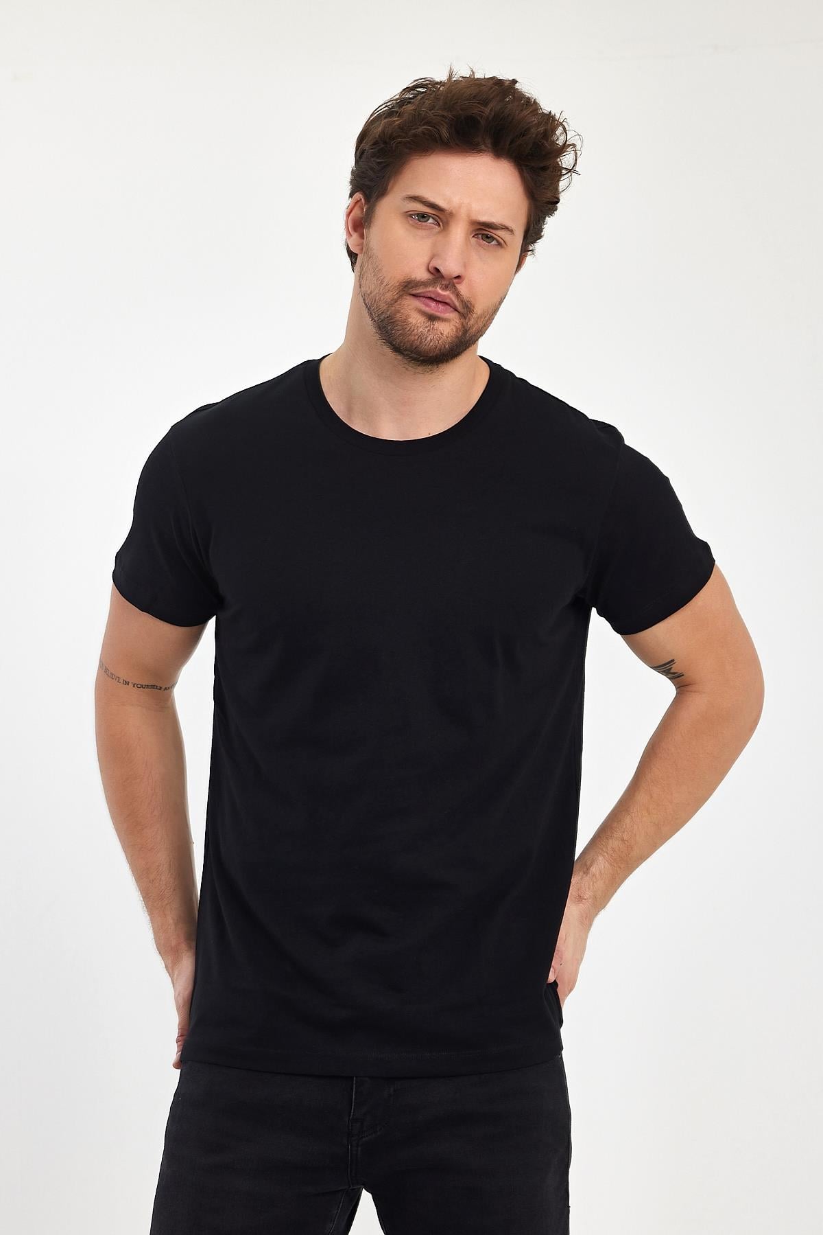 FİHA/7010-ERKEK COMPACT PENYE SIFIR YAKA T-SHIRT - SİYAH