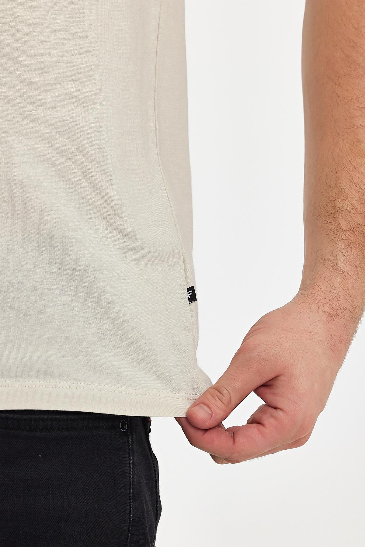 FİHA/7010-ERKEK COMPACT PENYE SIFIR YAKA T-SHIRT - TAŞ
