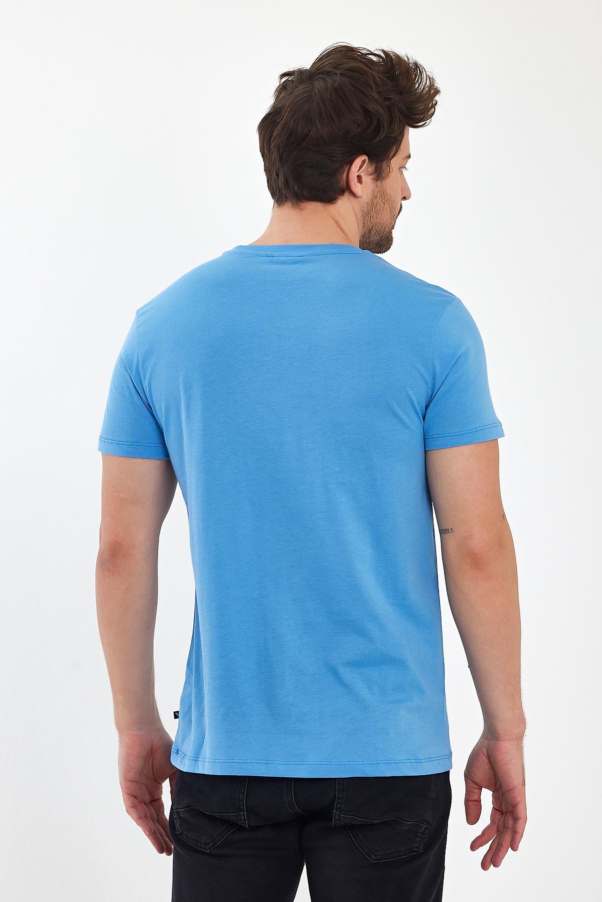 FİHA/7010-ERKEK COMPACT PENYE SIFIR YAKA T-SHIRT - LICHEN BLUE