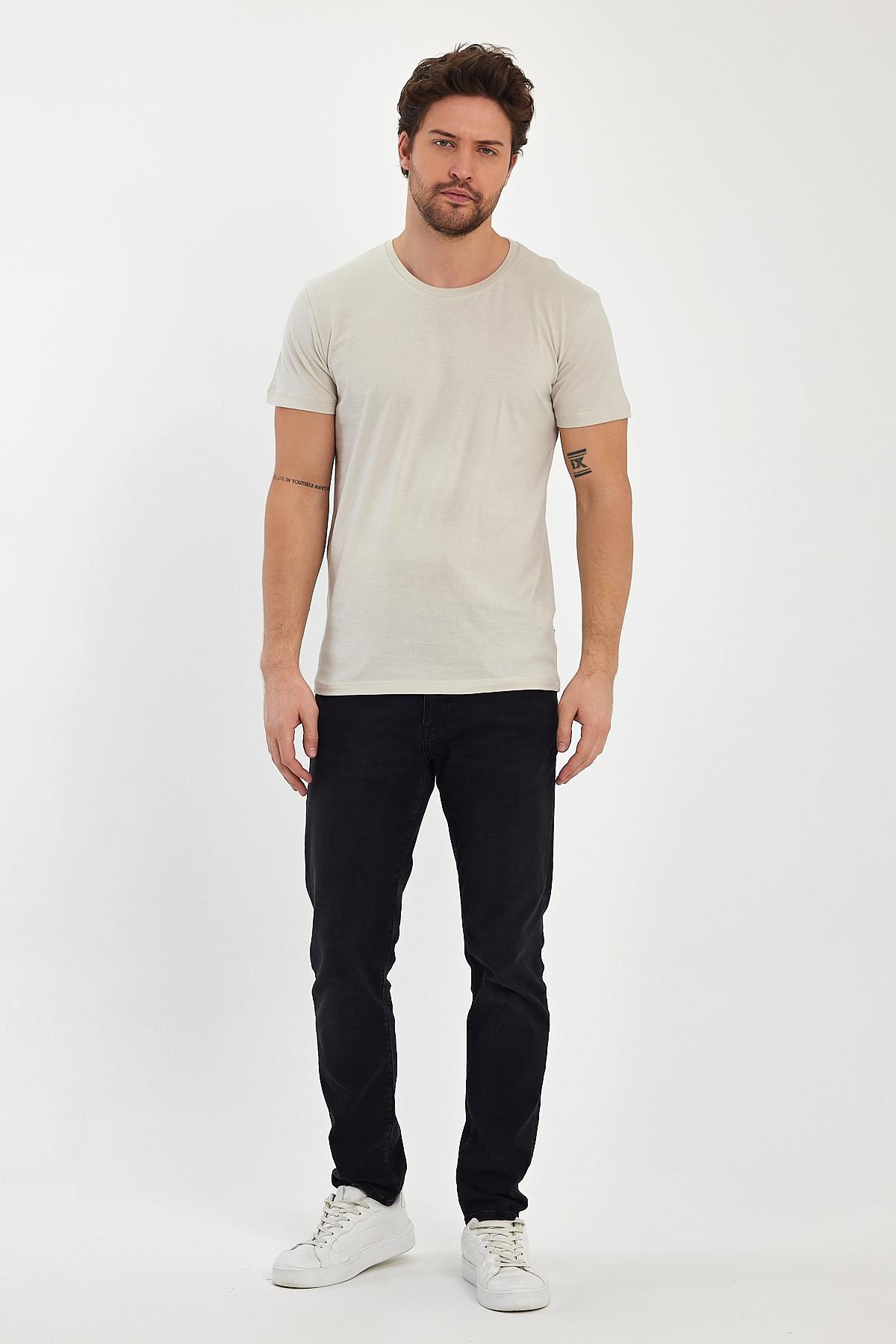 FİHA/7010-ERKEK COMPACT PENYE SIFIR YAKA T-SHIRT - TAŞ