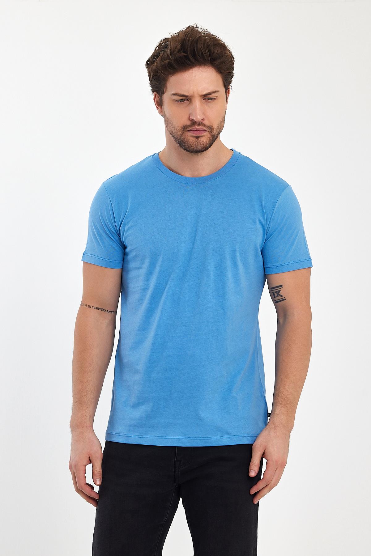 FİHA/7010-ERKEK COMPACT PENYE SIFIR YAKA T-SHIRT - LICHEN BLUE