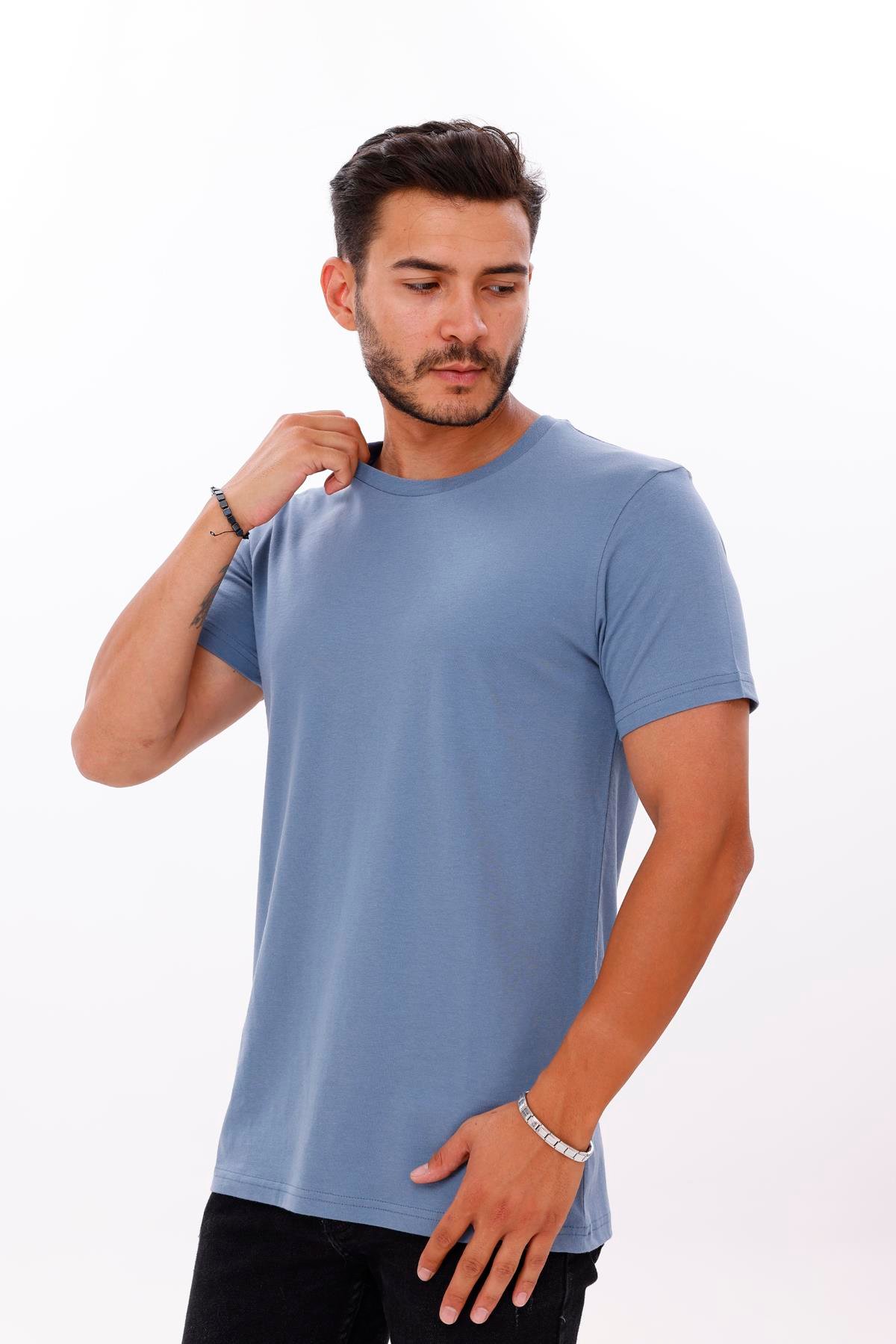 FİHA/7010-ERKEK COMPACT PENYE SIFIR YAKA T-SHIRT - TURKUAZ
