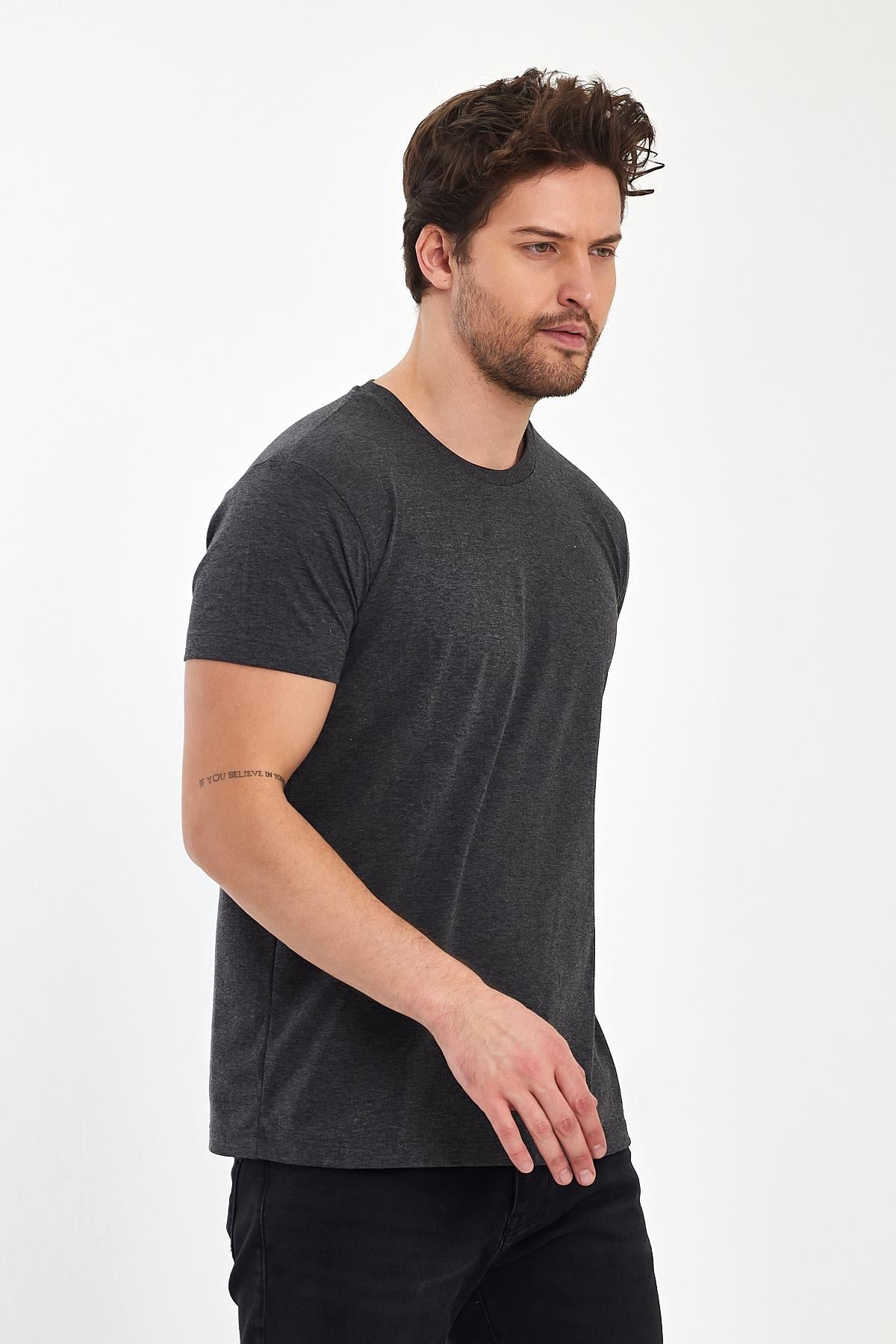 FİHA/7010-ERKEK COMPACT PENYE SIFIR YAKA T-SHIRT - ANTRASİT