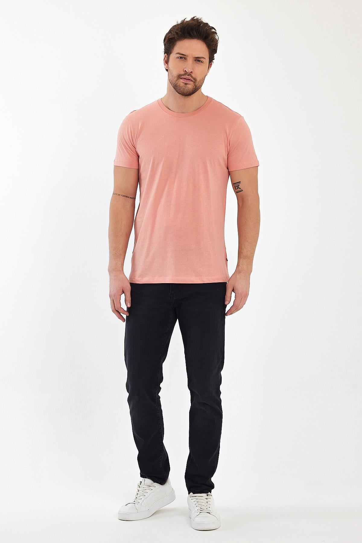 FİHA/7010-ERKEK COMPACT PENYE SIFIR YAKA T-SHIRT - APRICOT CRUSH