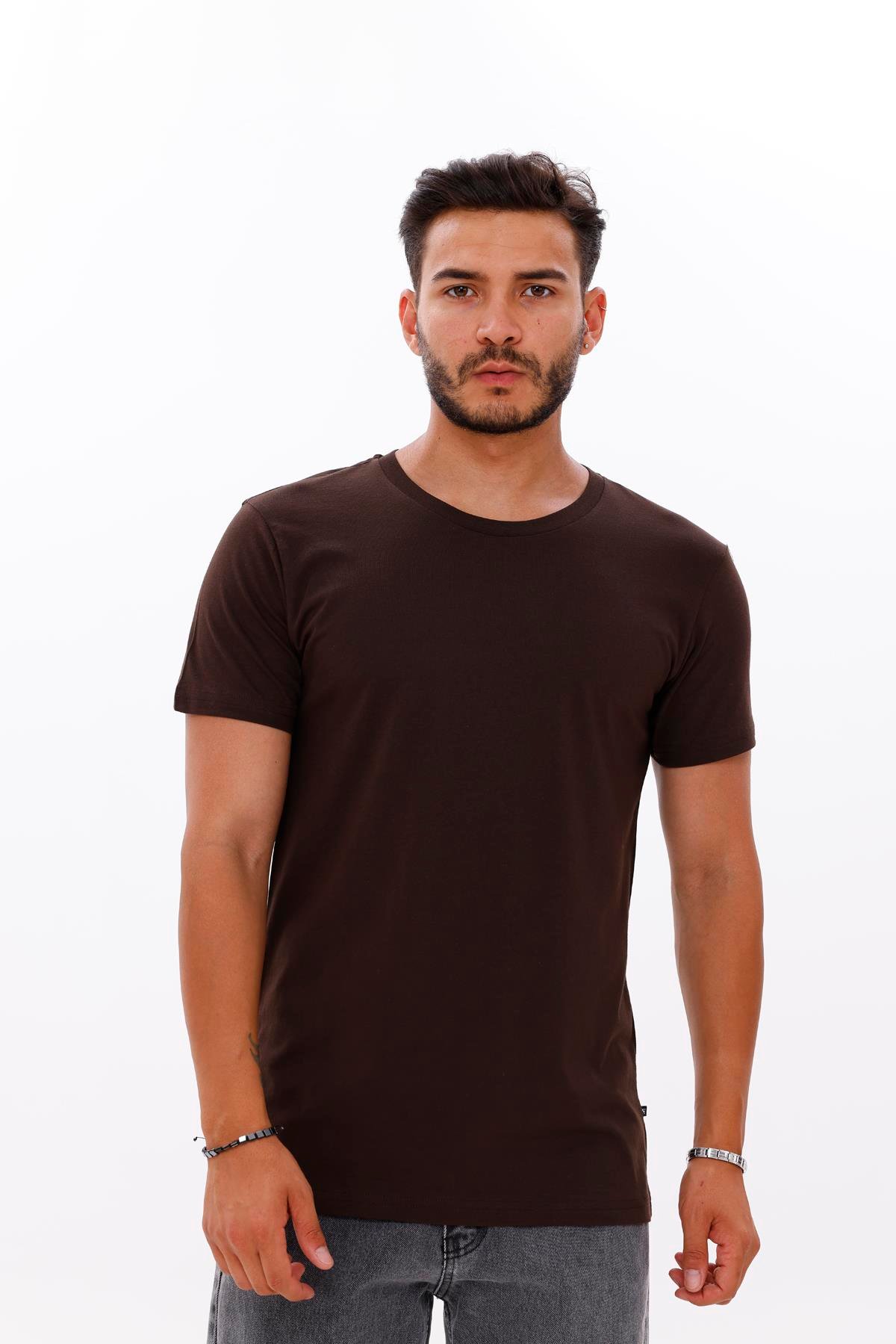 FİHA/7010-ERKEK COMPACT PENYE SIFIR YAKA T-SHIRT - KAHVE