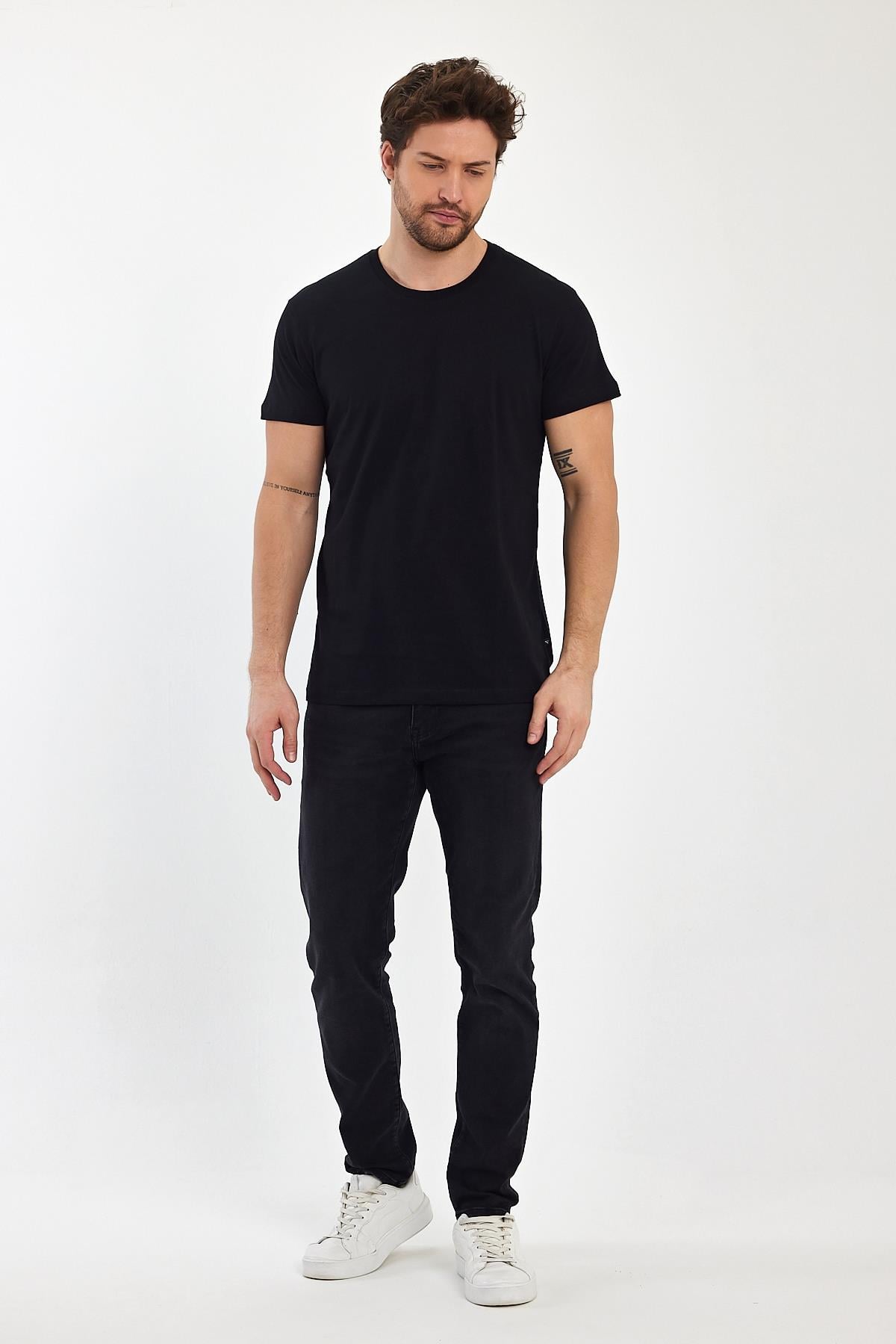FİHA/7010-ERKEK COMPACT PENYE SIFIR YAKA T-SHIRT - SİYAH