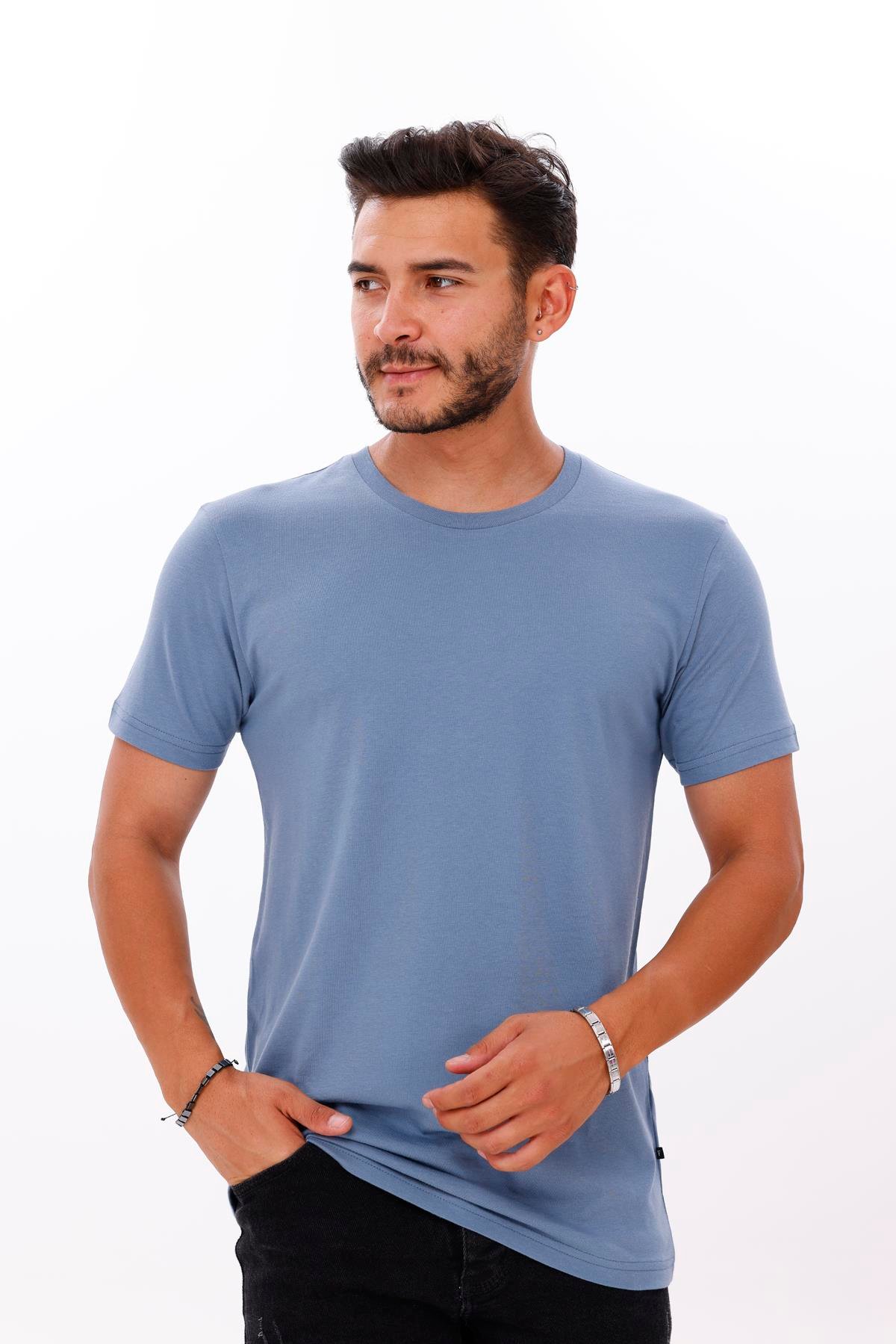 FİHA/7010-ERKEK COMPACT PENYE SIFIR YAKA T-SHIRT - TURKUAZ