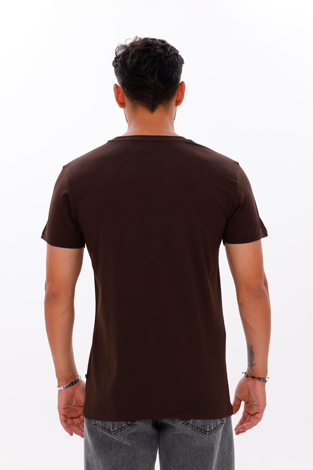 FİHA/7010-ERKEK COMPACT PENYE SIFIR YAKA T-SHIRT - KAHVE