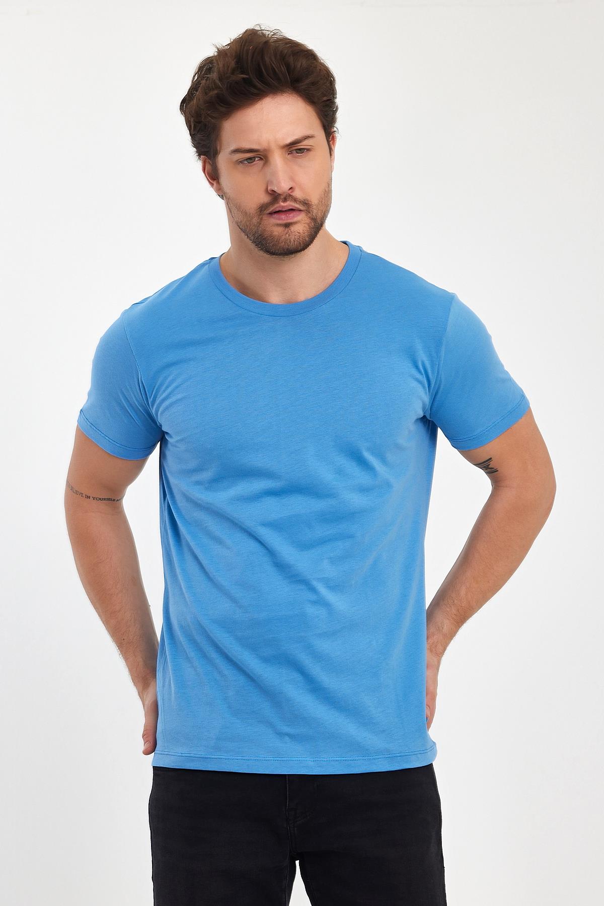 FİHA/7010-ERKEK COMPACT PENYE SIFIR YAKA T-SHIRT - LICHEN BLUE