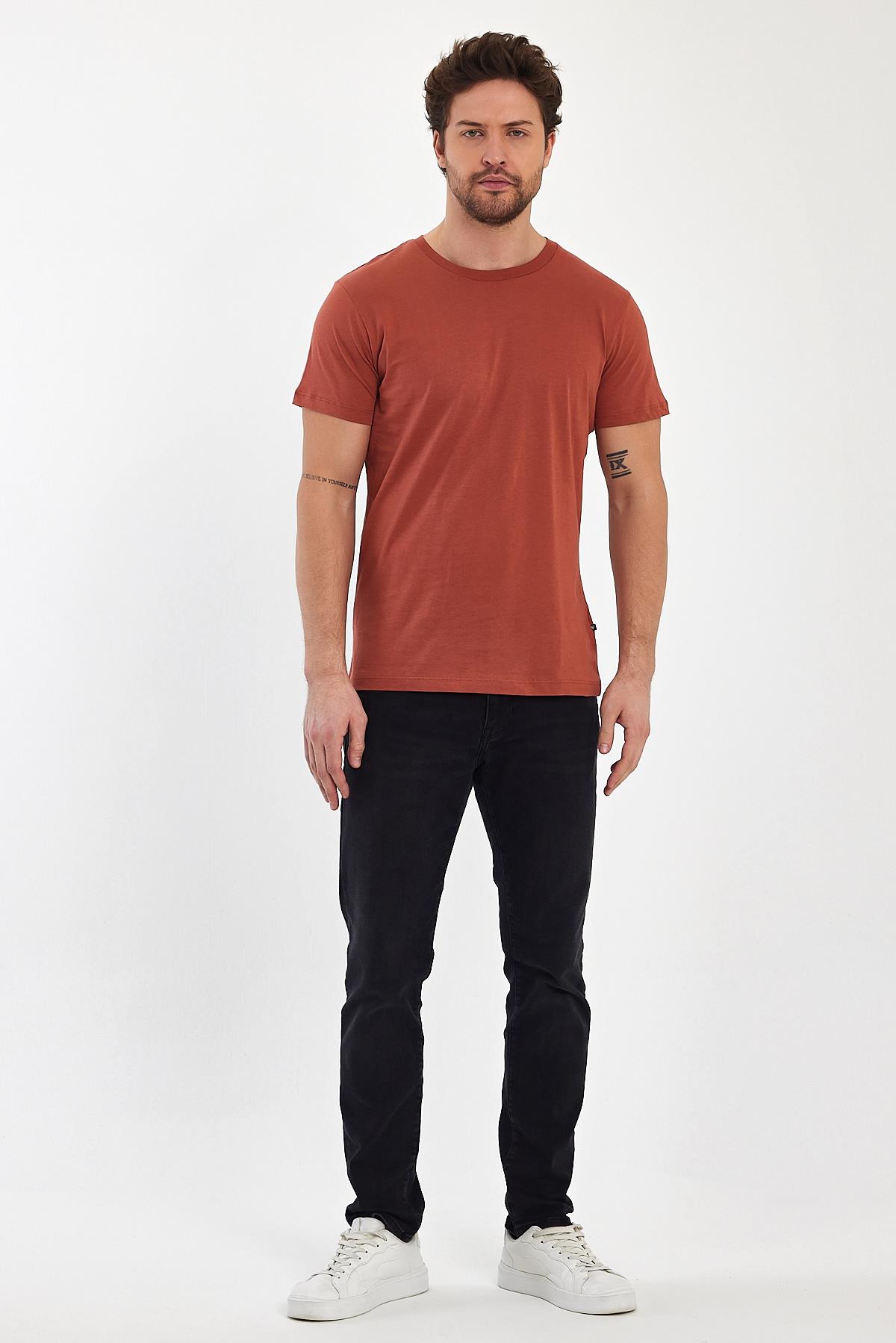 FİHA/7010-ERKEK COMPACT PENYE SIFIR YAKA T-SHIRT - COPPER BROWN