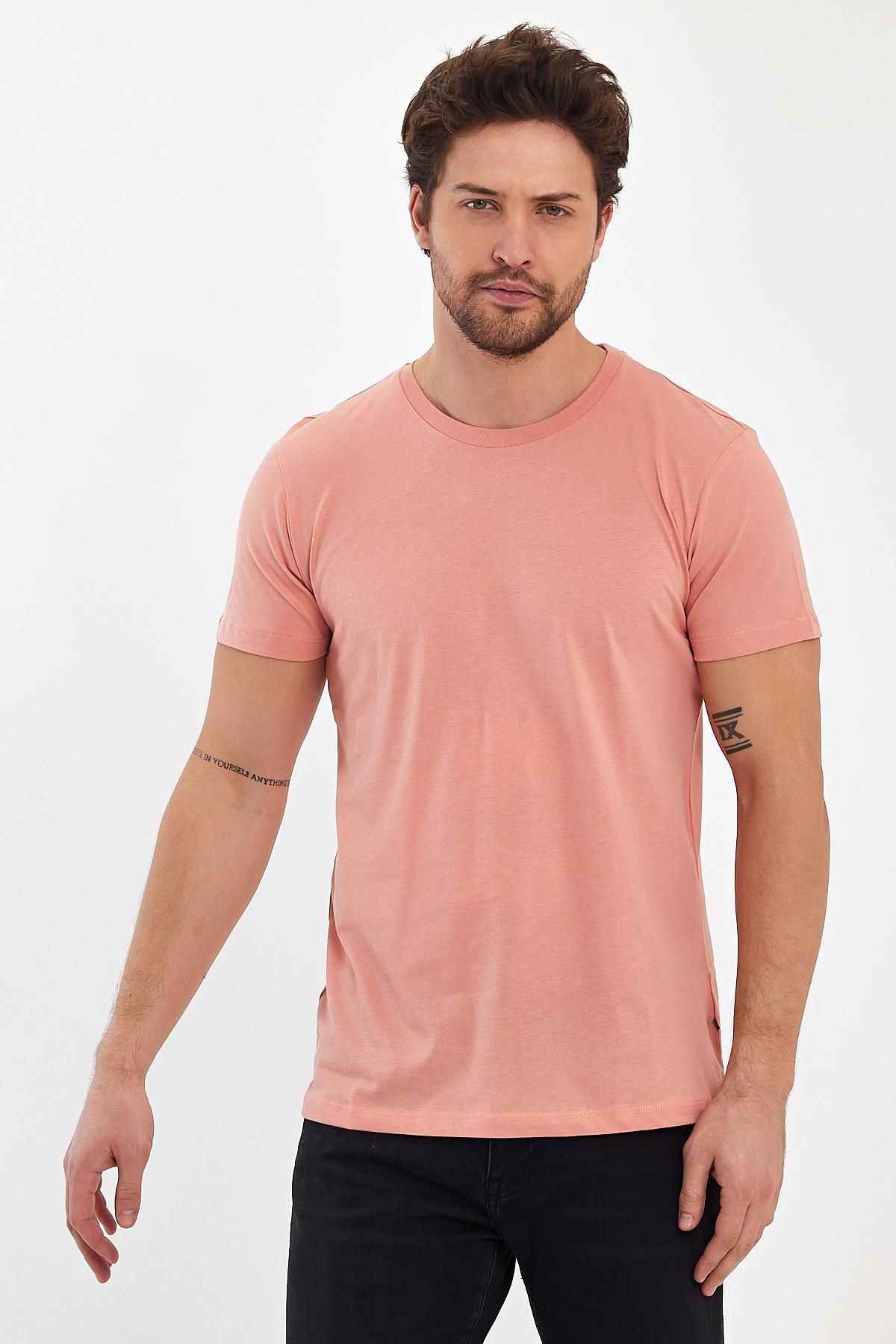 FİHA/7010-ERKEK COMPACT PENYE SIFIR YAKA T-SHIRT - APRICOT CRUSH