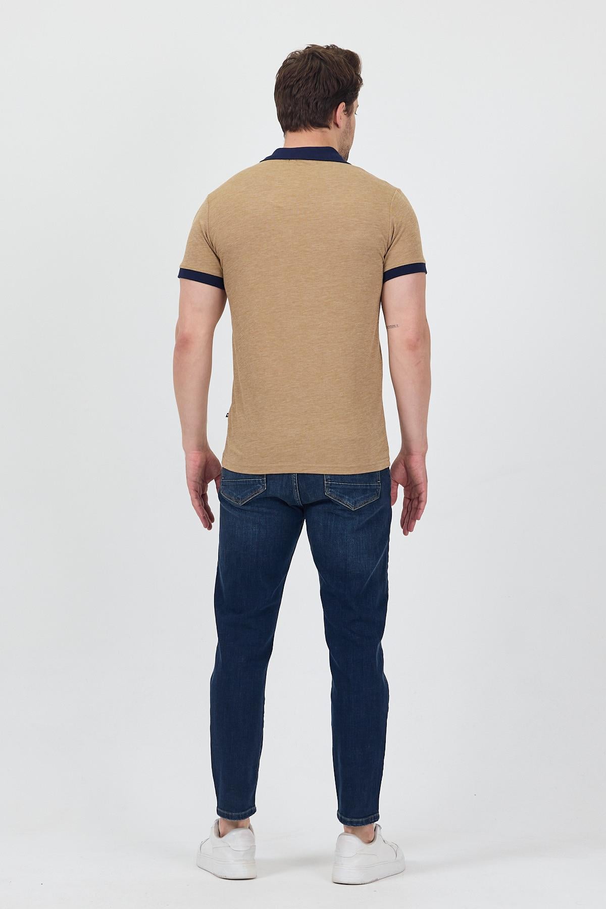 FİHA/7020-ERKEK GARNİ YAKALI POLO TSHIRT - KAHVE KIRÇILLI
