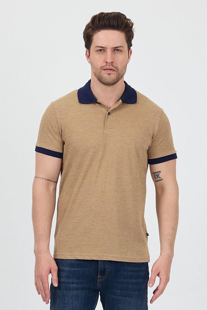 FİHA/7020-ERKEK GARNİ YAKALI POLO TSHIRT - KAHVE KIRÇILLI