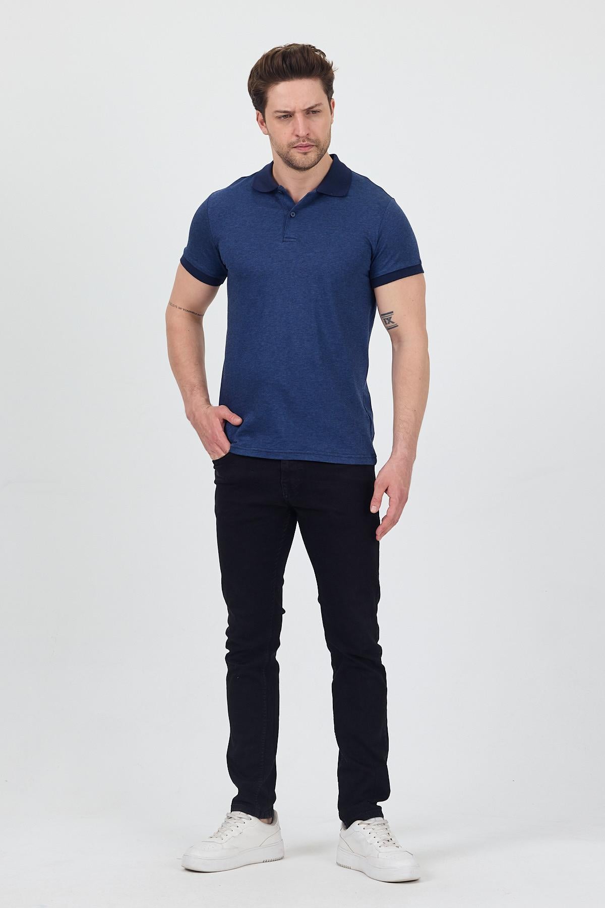 FİHA/7020-ERKEK GARNİ YAKALI POLO TSHIRT - LACİVERT