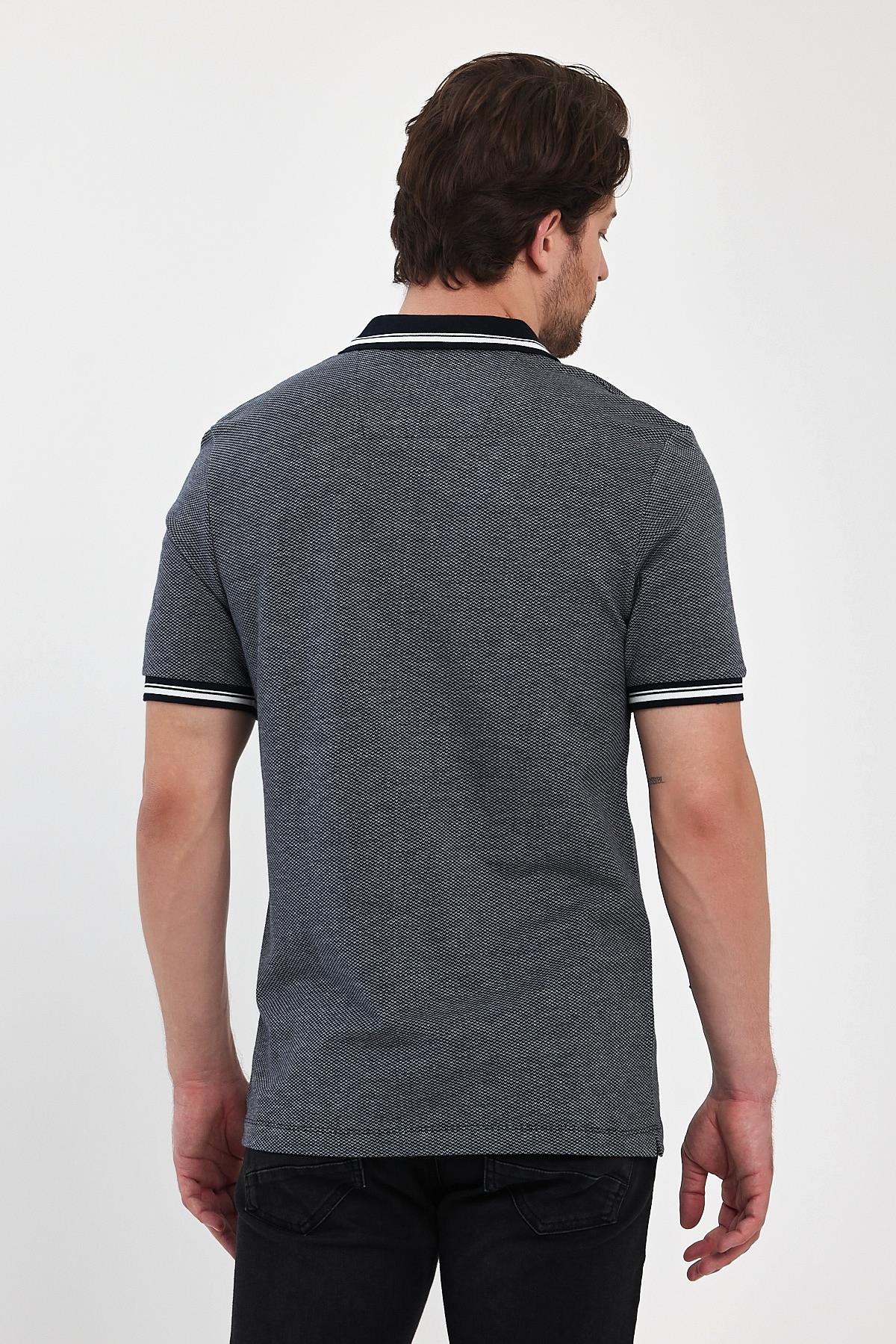 FİHA/7030-ERKEK PİKE JAKARLI POLO YAKA - LACİVERT