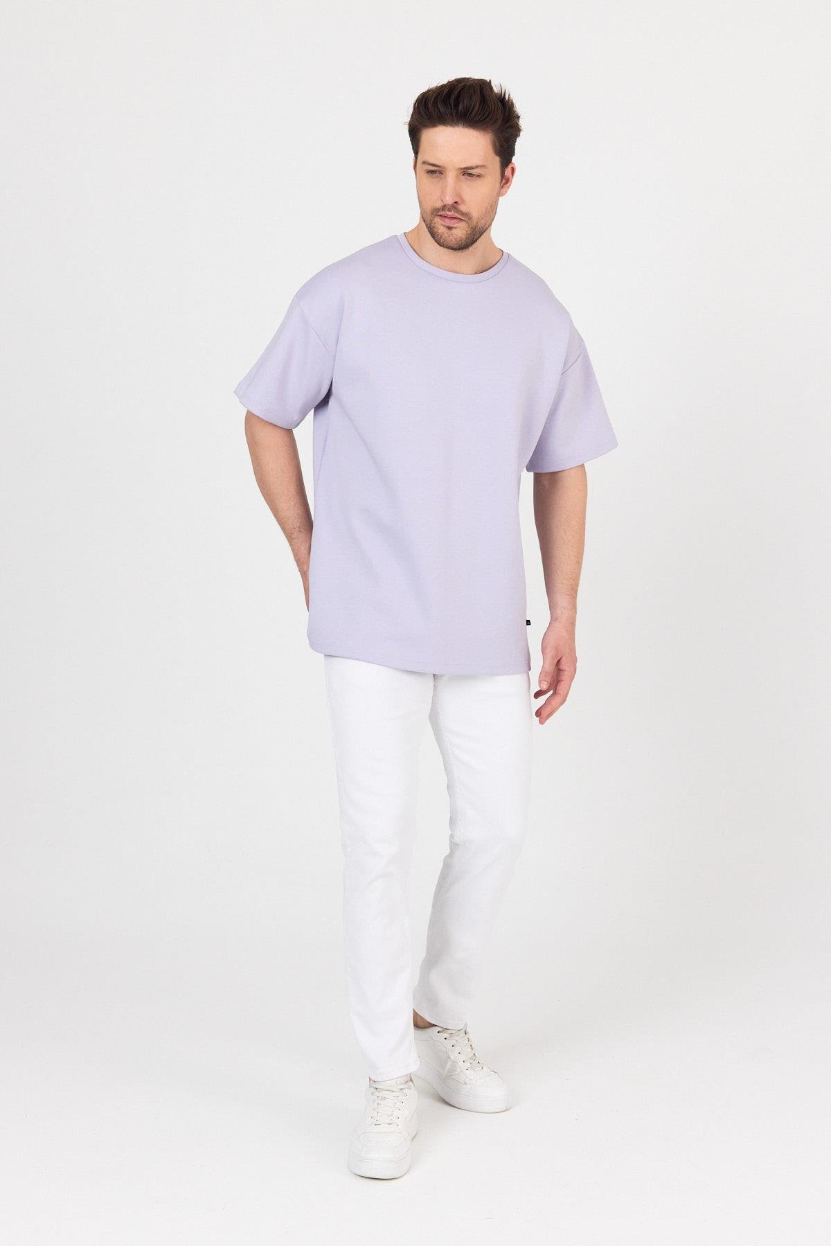 FİHA/7031-ERKEK DOUBLEFACE İNTERLOK OVERSIZE TSHIRT - LİLA