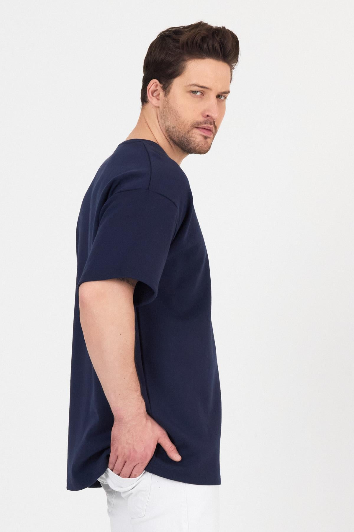 FİHA/7031-ERKEK DOUBLEFACE İNTERLOK OVERSIZE TSHIRT - LACİVERT