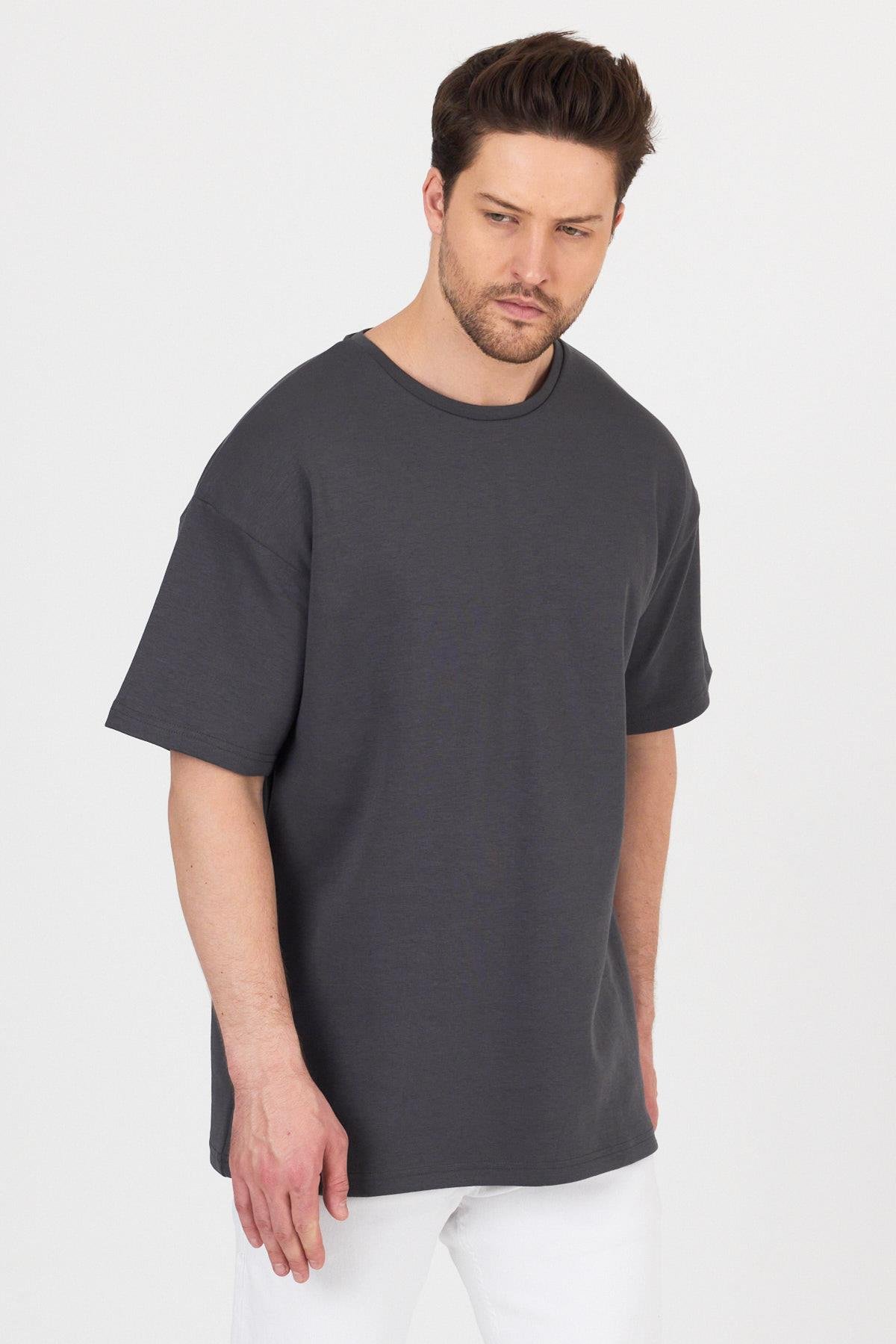 FİHA/7031-ERKEK DOUBLEFACE İNTERLOK OVERSIZE TSHIRT - FÜME