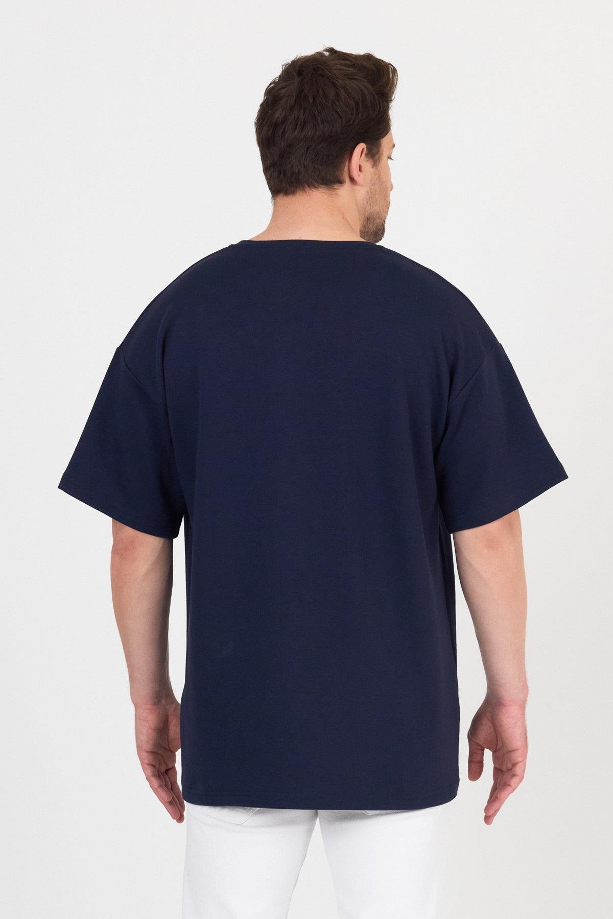 FİHA/7031-ERKEK DOUBLEFACE İNTERLOK OVERSIZE TSHIRT - LACİVERT