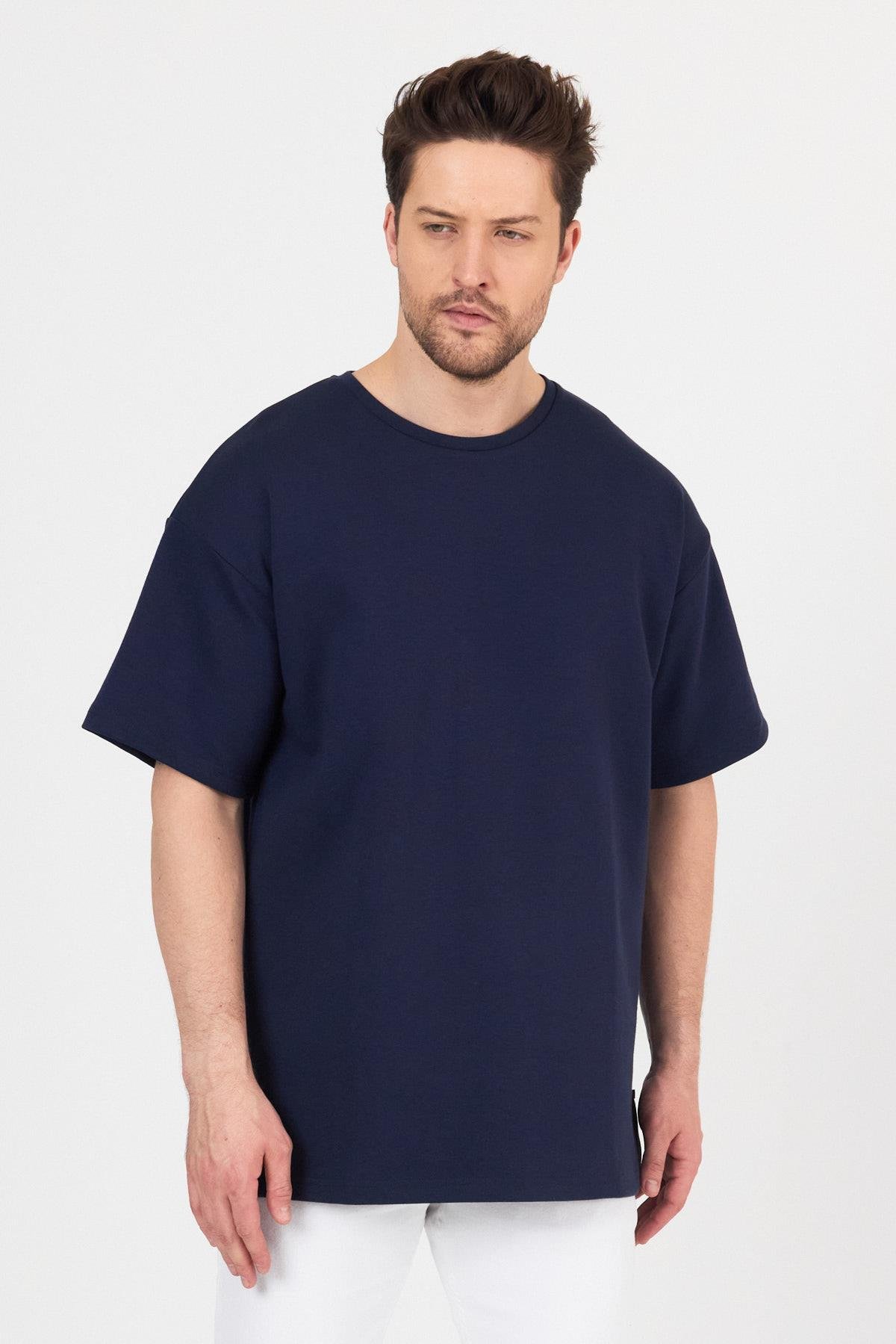 FİHA/7031-ERKEK DOUBLEFACE İNTERLOK OVERSIZE TSHIRT - LACİVERT