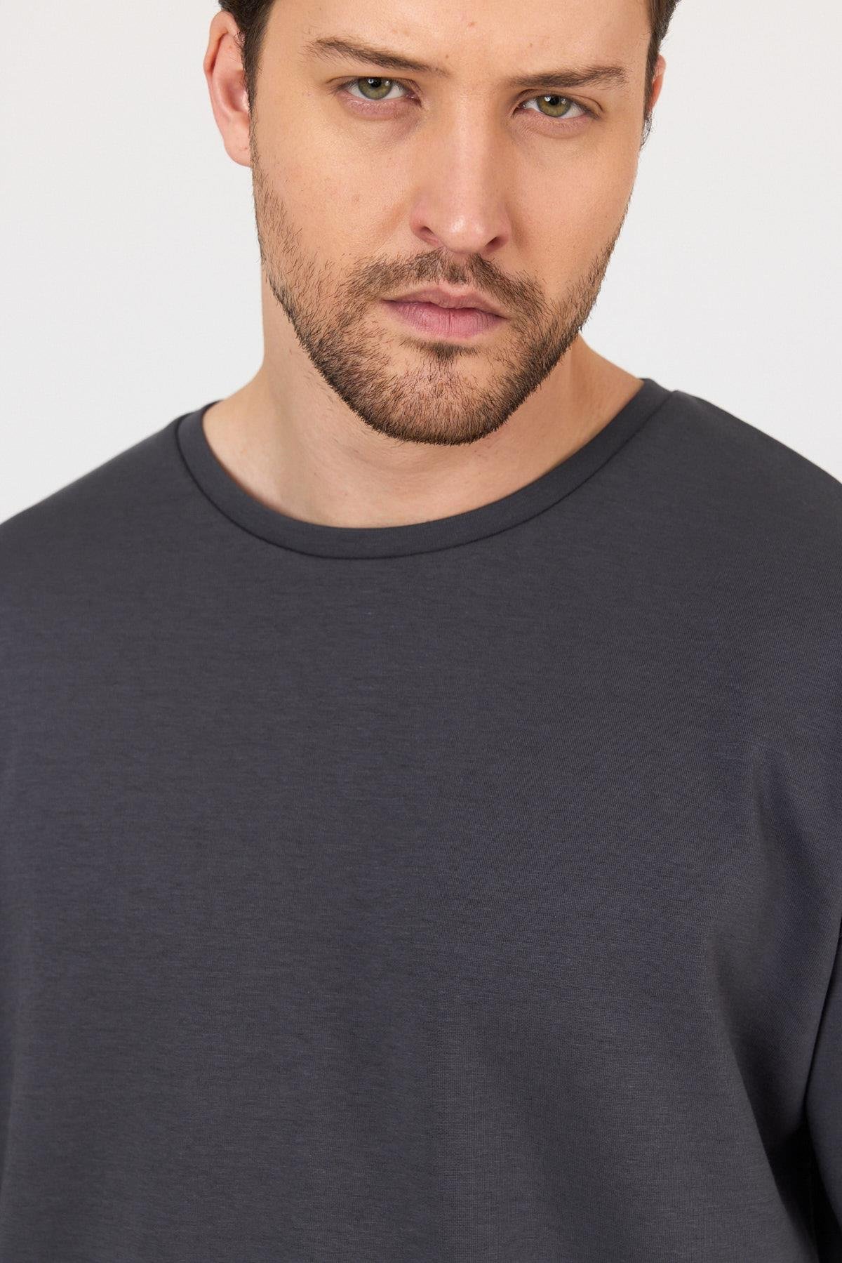 FİHA/7031-ERKEK DOUBLEFACE İNTERLOK OVERSIZE TSHIRT - FÜME