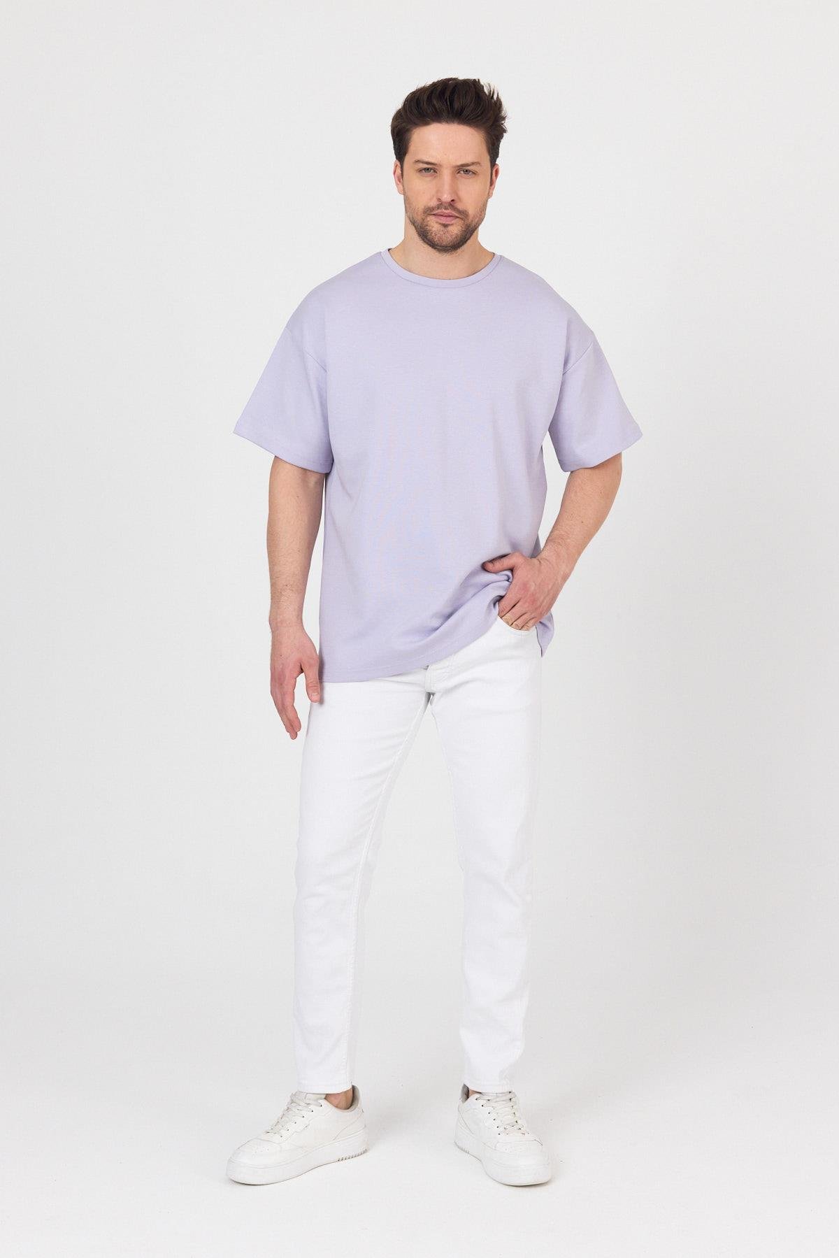 FİHA/7031-ERKEK DOUBLEFACE İNTERLOK OVERSIZE TSHIRT - LİLA