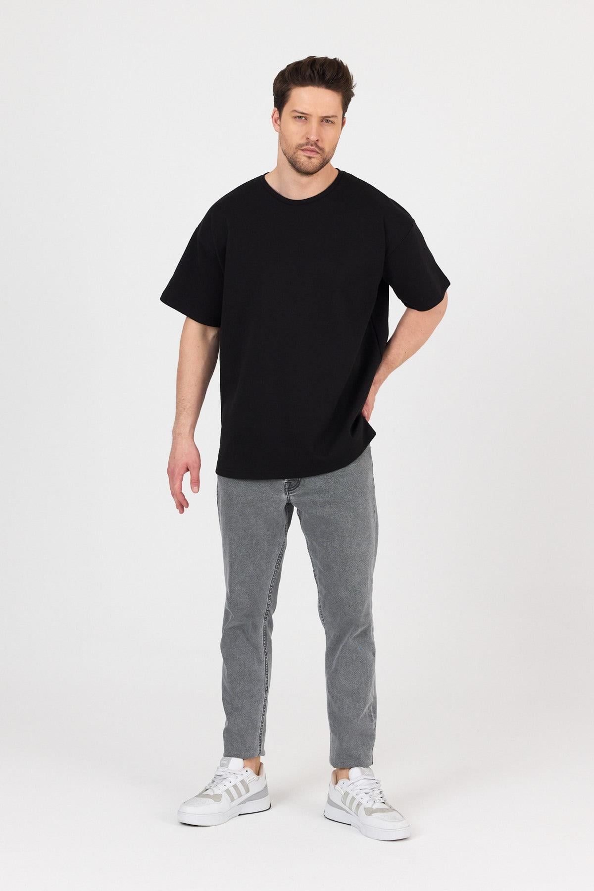FİHA/7031-ERKEK DOUBLEFACE İNTERLOK OVERSIZE TSHIRT - SİYAH