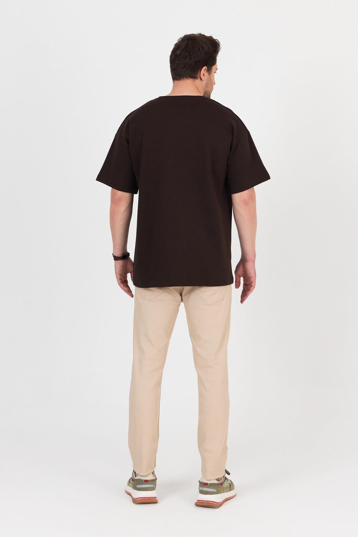 FİHA/7031-ERKEK DOUBLEFACE İNTERLOK OVERSIZE TSHIRT - KAHVE