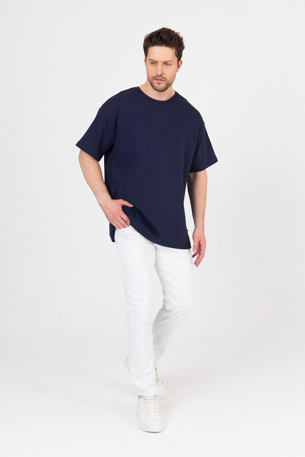 FİHA/7031-ERKEK DOUBLEFACE İNTERLOK OVERSIZE TSHIRT - LACİVERT