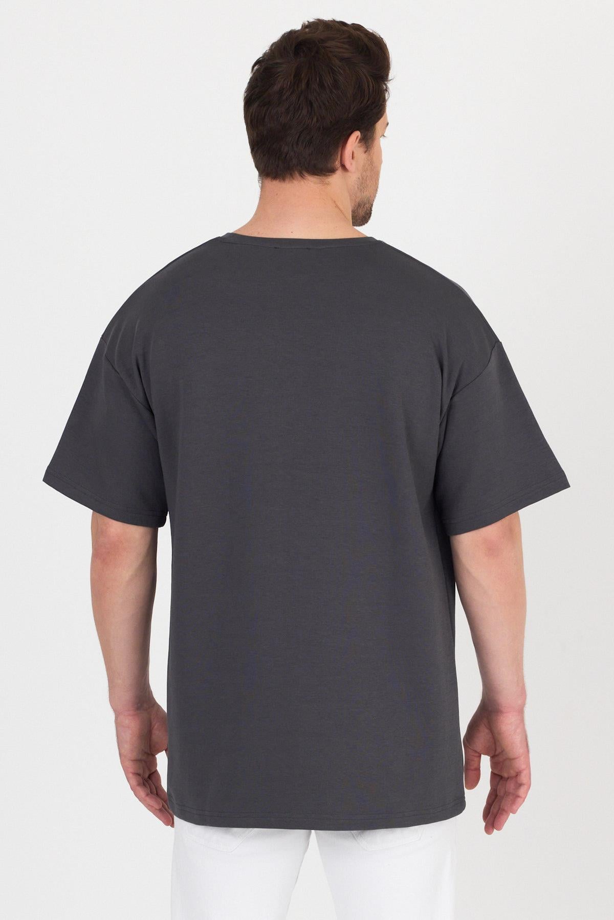 FİHA/7031-ERKEK DOUBLEFACE İNTERLOK OVERSIZE TSHIRT - FÜME