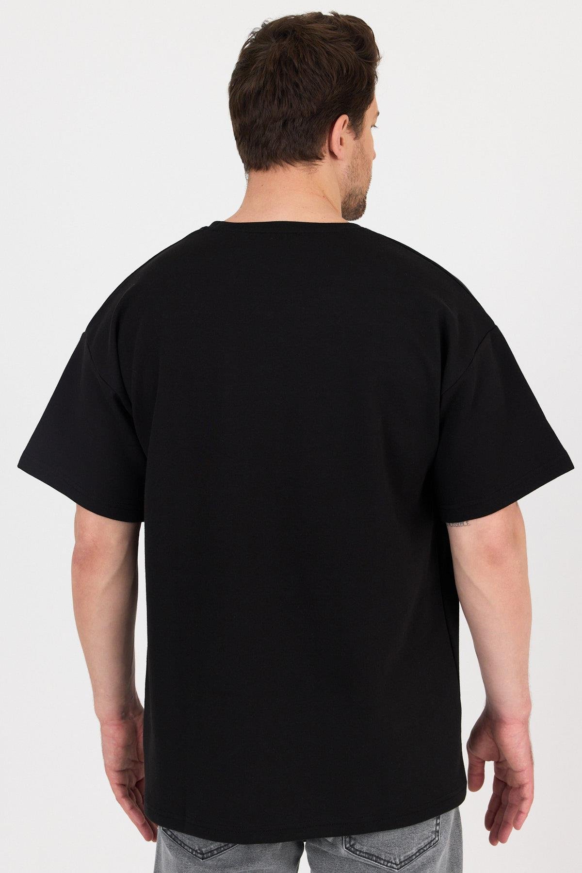 FİHA/7031-ERKEK DOUBLEFACE İNTERLOK OVERSIZE TSHIRT - SİYAH