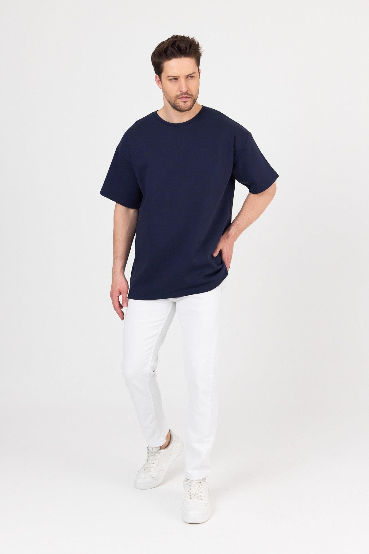 FİHA/7031-ERKEK DOUBLEFACE İNTERLOK OVERSIZE TSHIRT - LACİVERT
