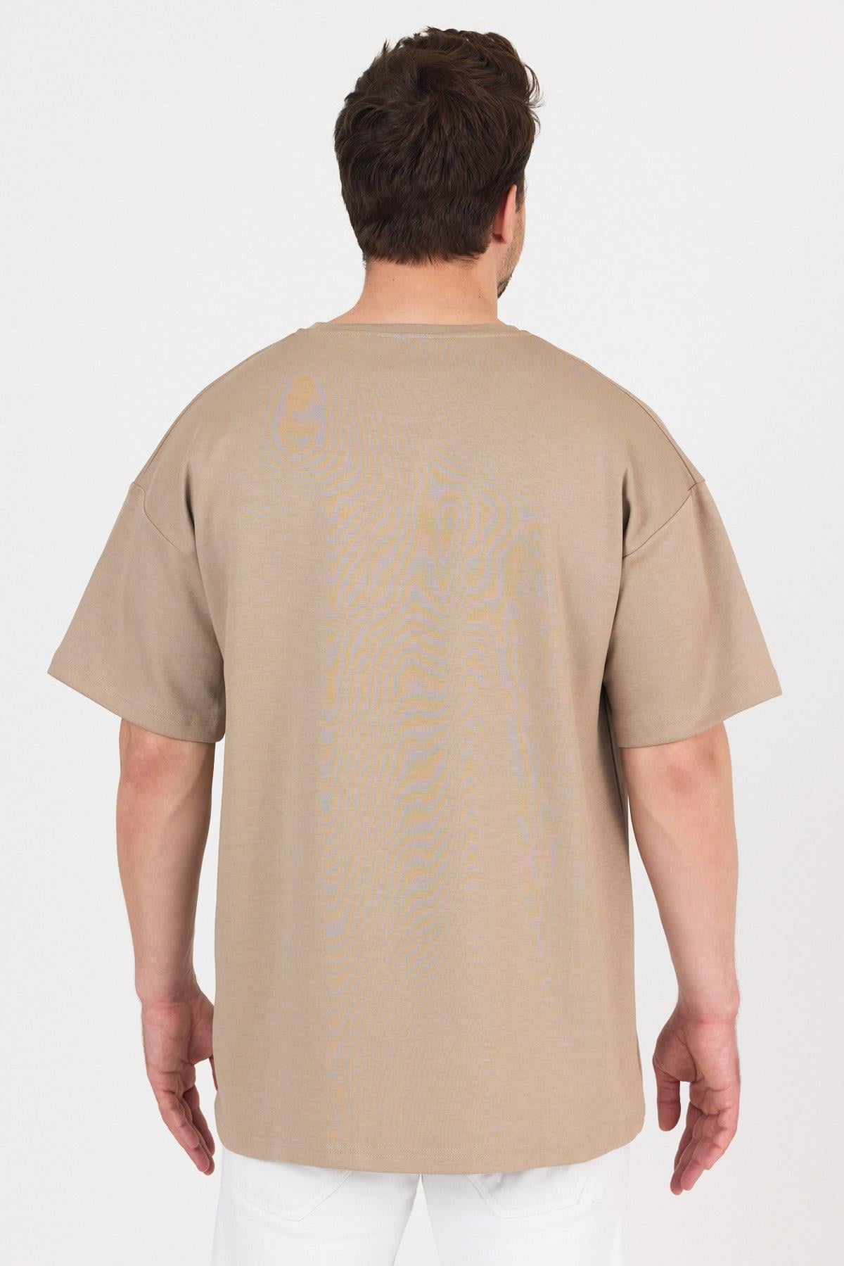 FİHA/7031-ERKEK DOUBLEFACE İNTERLOK OVERSIZE TSHIRT - TAŞ