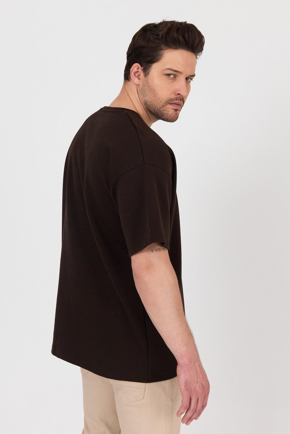 FİHA/7031-ERKEK DOUBLEFACE İNTERLOK OVERSIZE TSHIRT - KAHVE