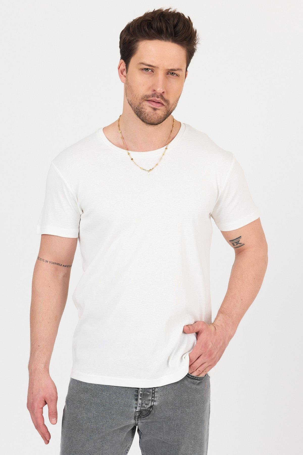 FİHA/7032-UNISEX RİBANA COMPACT PENYE SIFIR YAKA TSHIRT - EKRU