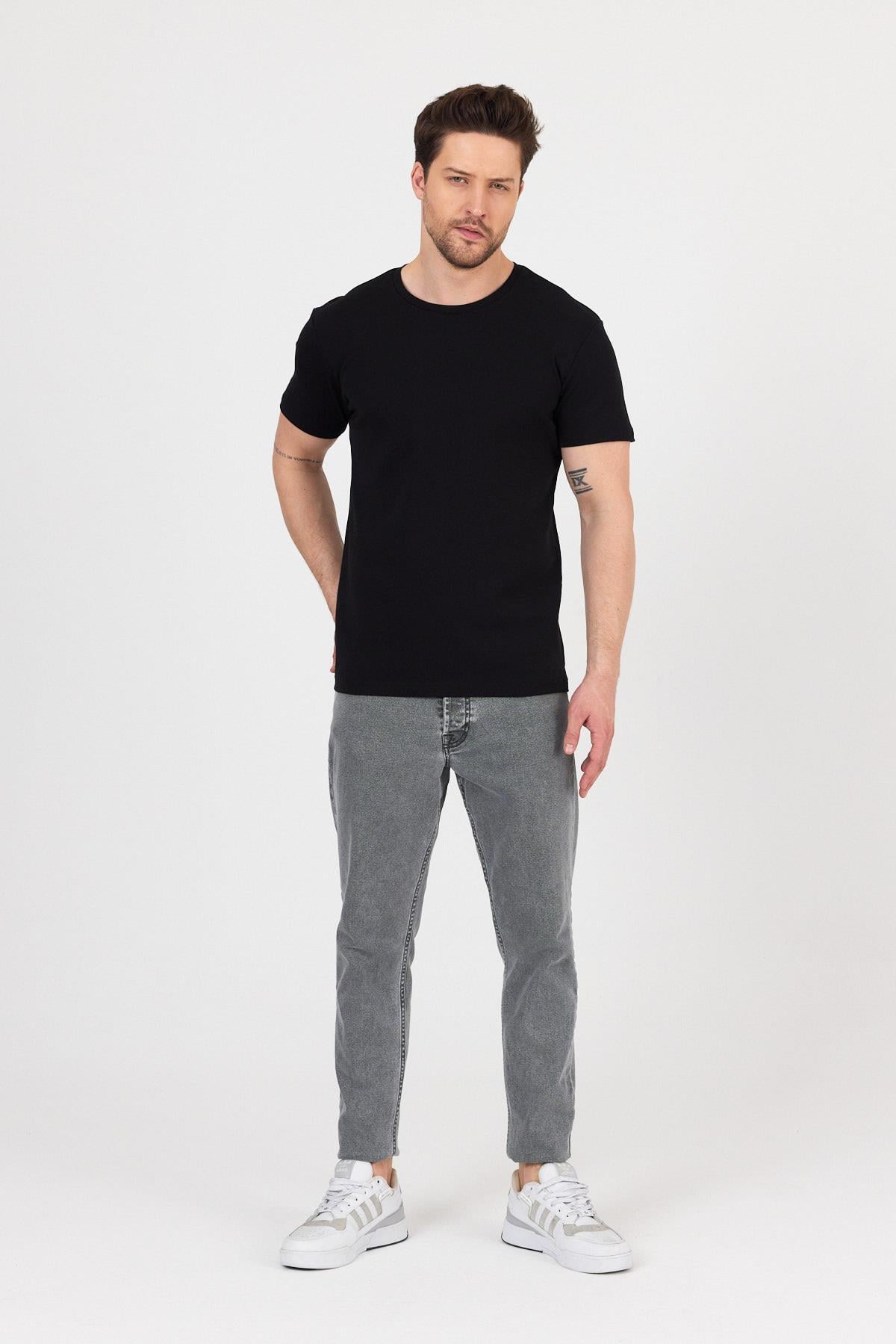 FİHA/7032-UNISEX RİBANA COMPACT PENYE SIFIR YAKA TSHIRT - SİYAH