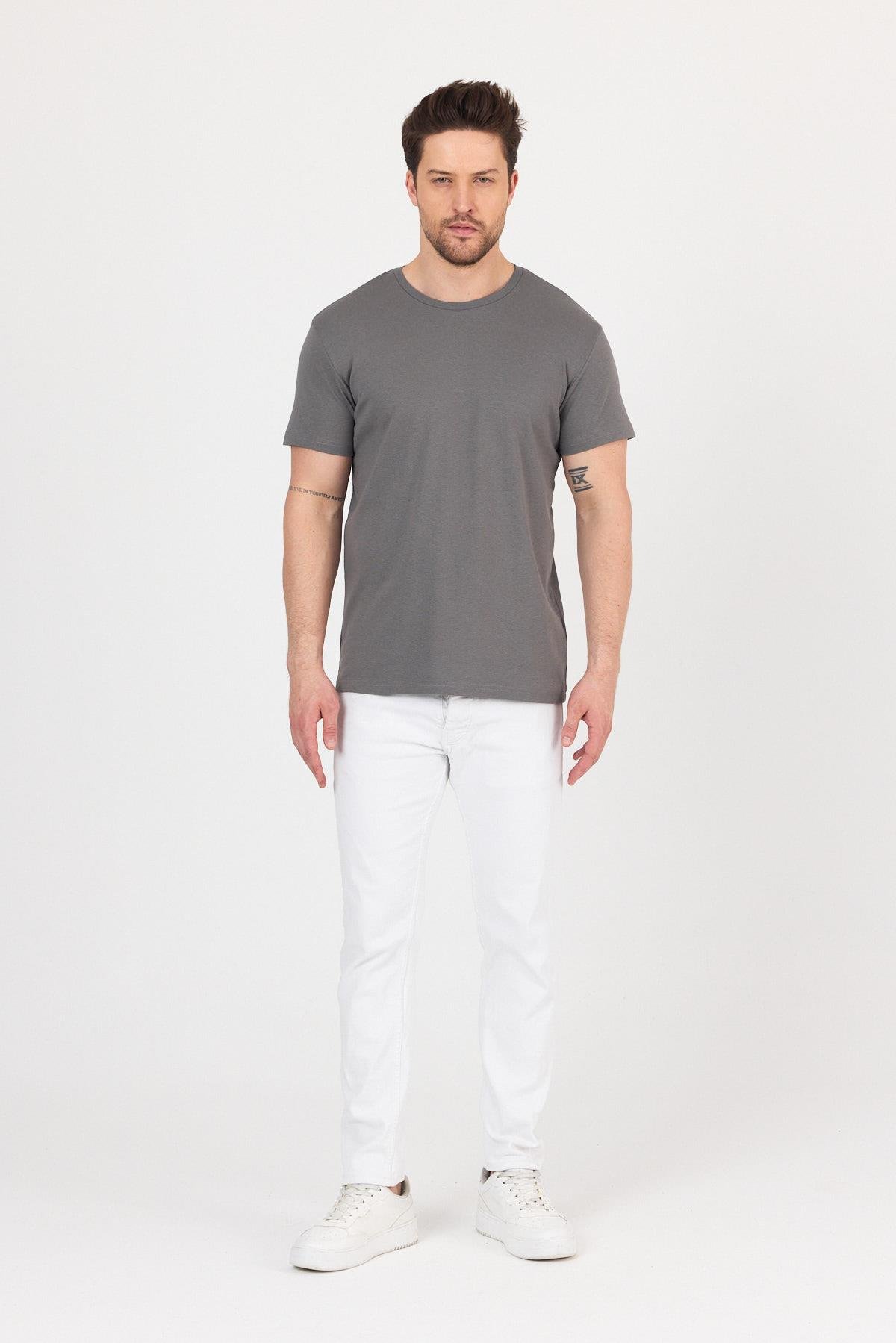 FİHA/7032-UNISEX RİBANA COMPACT PENYE SIFIR YAKA TSHIRT - FÜME