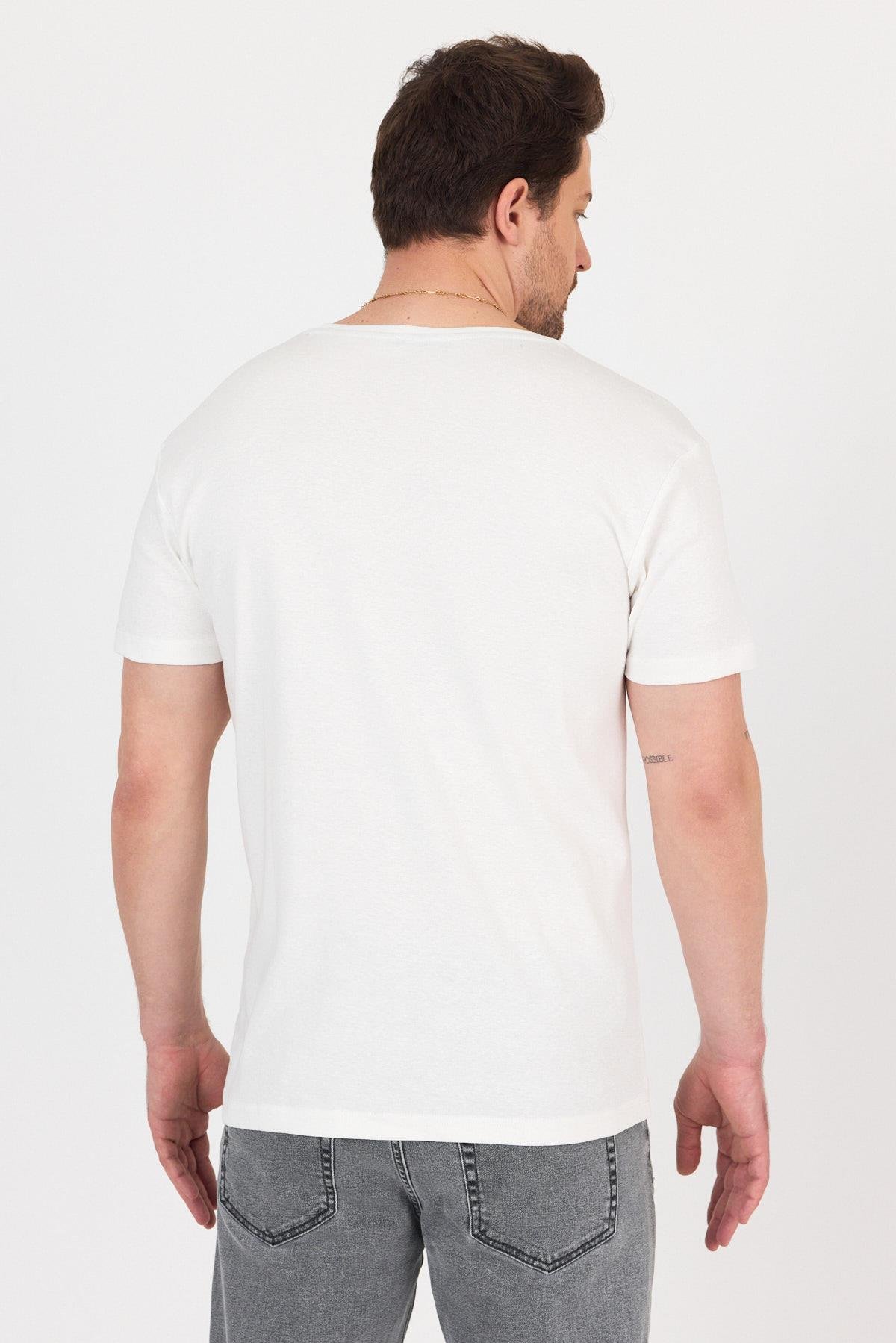 FİHA/7032-UNISEX RİBANA COMPACT PENYE SIFIR YAKA TSHIRT - EKRU