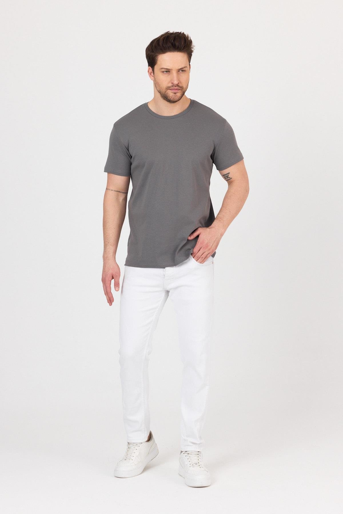 FİHA/7032-UNISEX RİBANA COMPACT PENYE SIFIR YAKA TSHIRT - FÜME