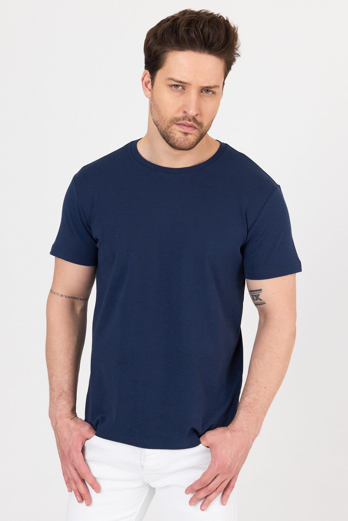 FİHA/7032-UNISEX RİBANA COMPACT PENYE SIFIR YAKA TSHIRT - LACİVERT