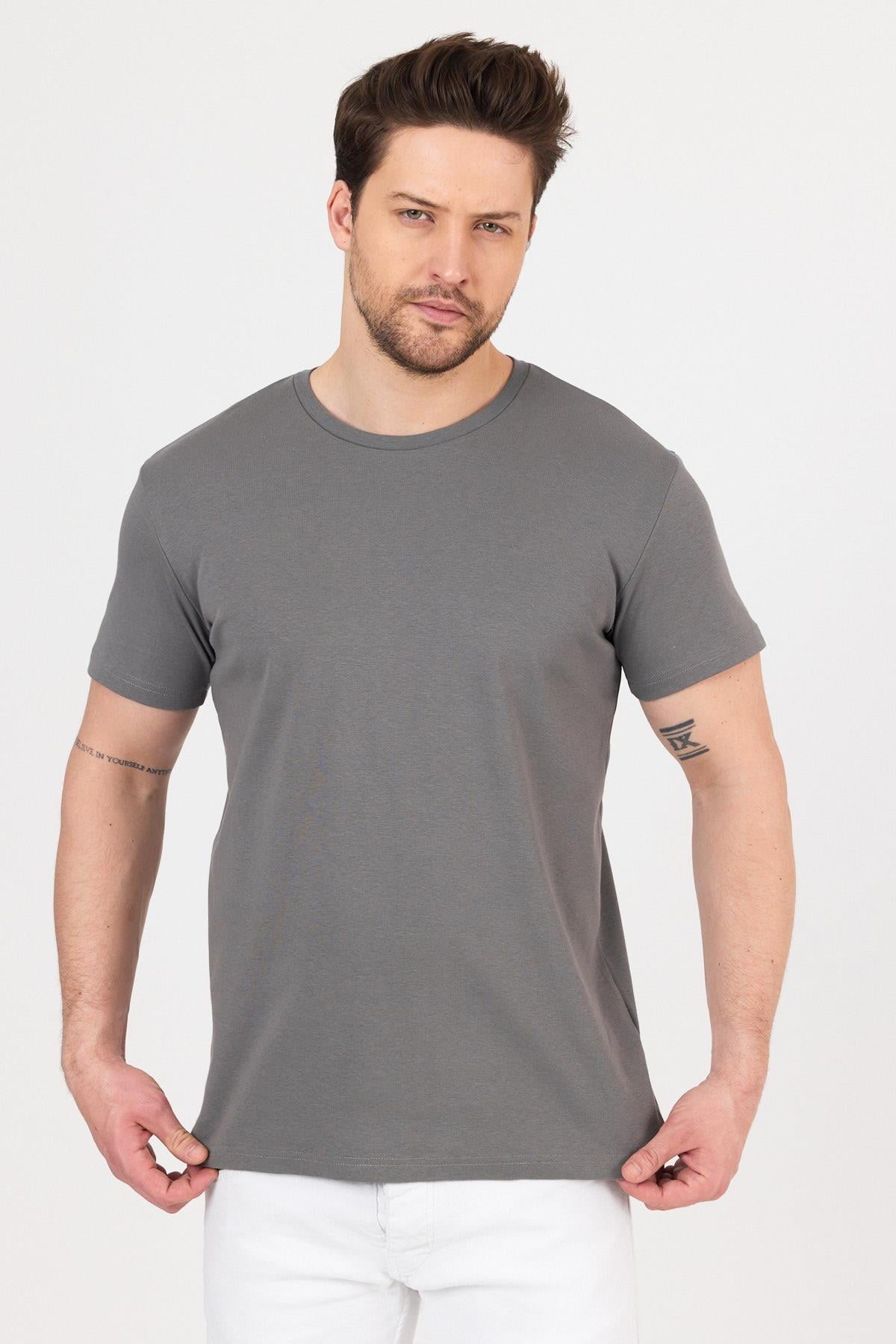 FİHA/7032-UNISEX RİBANA COMPACT PENYE SIFIR YAKA TSHIRT - FÜME