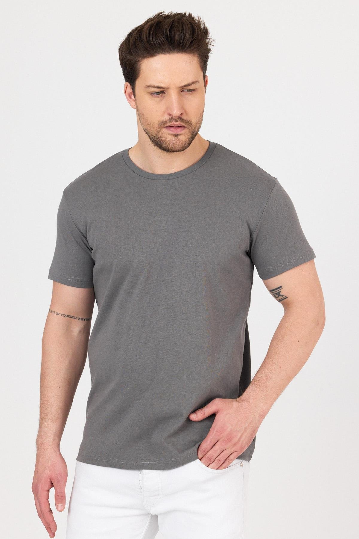 FİHA/7032-UNISEX RİBANA COMPACT PENYE SIFIR YAKA TSHIRT - FÜME