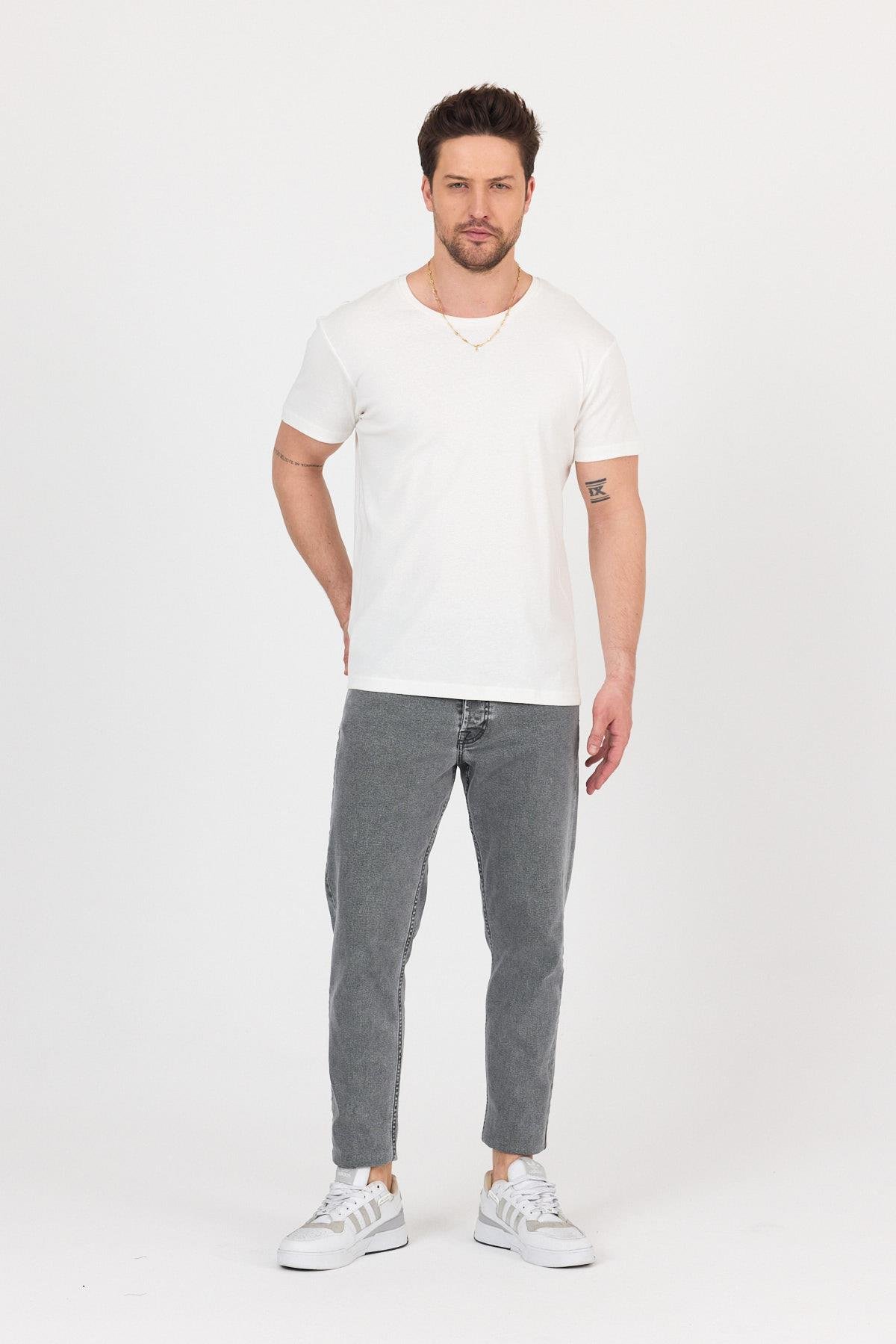 FİHA/7032-UNISEX RİBANA COMPACT PENYE SIFIR YAKA TSHIRT - EKRU