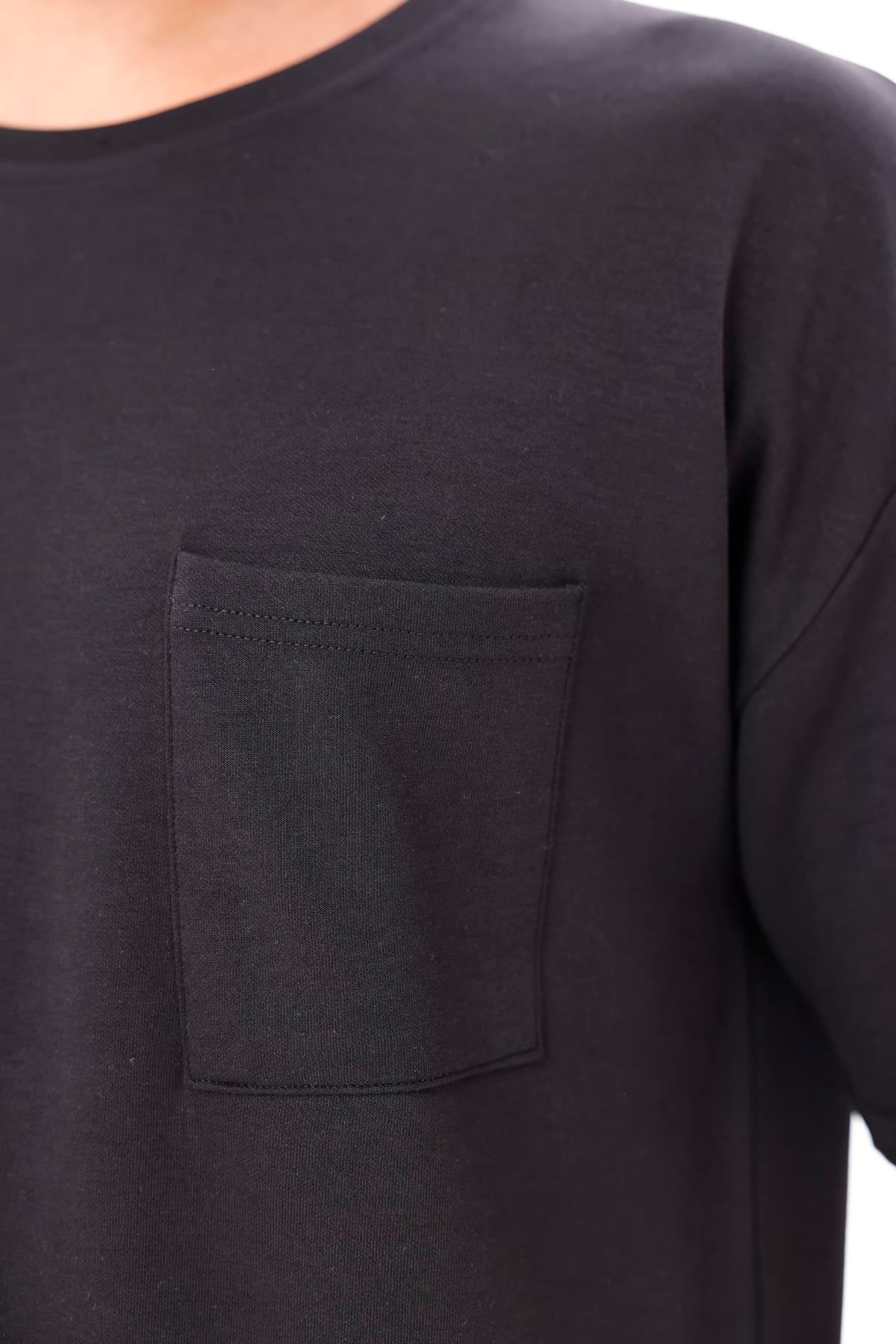 FİHA/7033-ERKEK OVERSIZE DOUBLEFACE CEPLİ TSHIRT - SİYAH