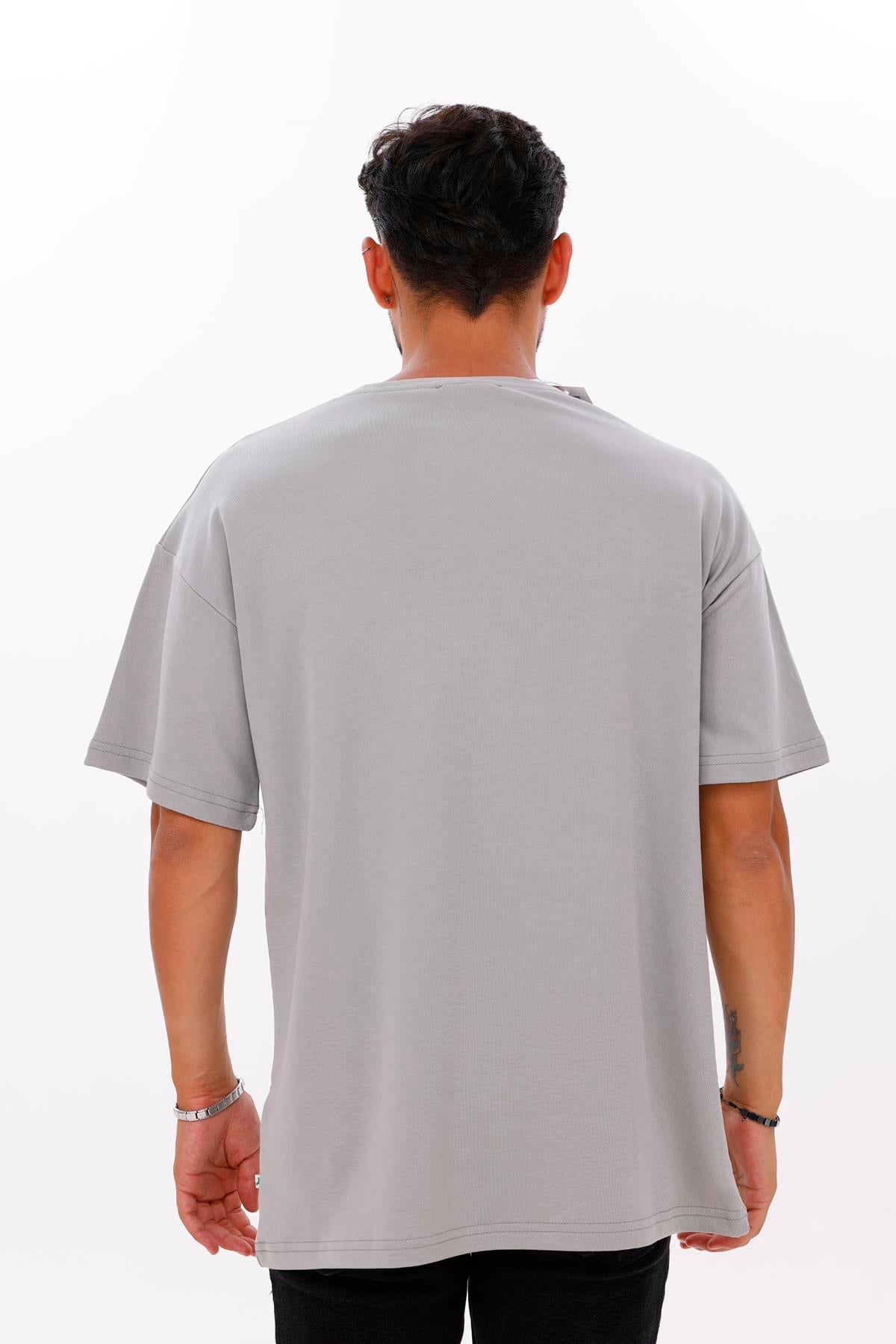 FİHA/7033-ERKEK OVERSIZE DOUBLEFACE CEPLİ TSHIRT - ULTİMATE GRAY